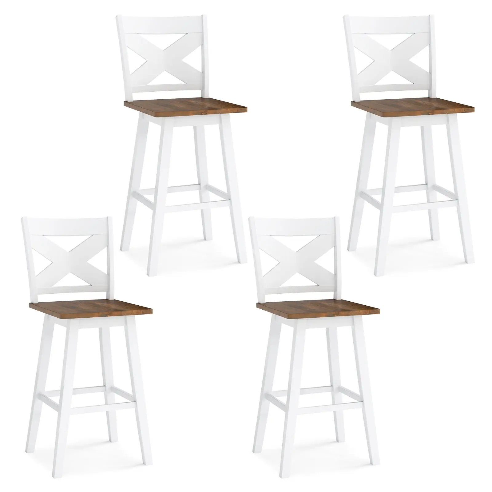 29" Rubberwood Swivel Barstools Set of 4 with Backrest and Large Seat by DirectDeals