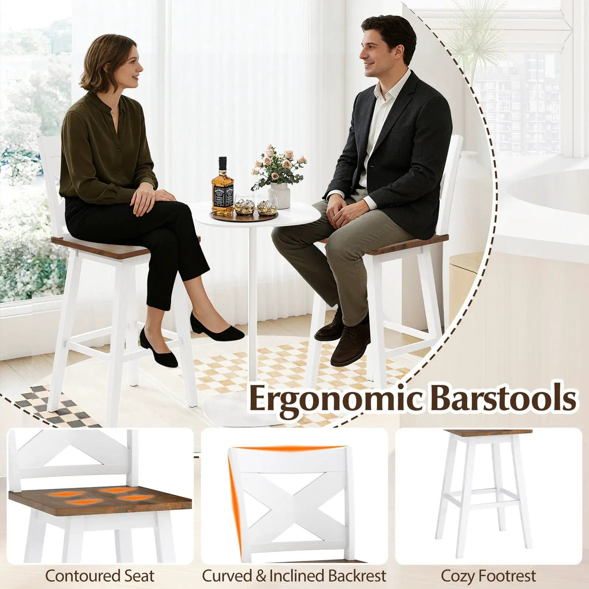29" Rubberwood Swivel Barstools Set of 4 with Backrest and Large Seat by DirectDeals