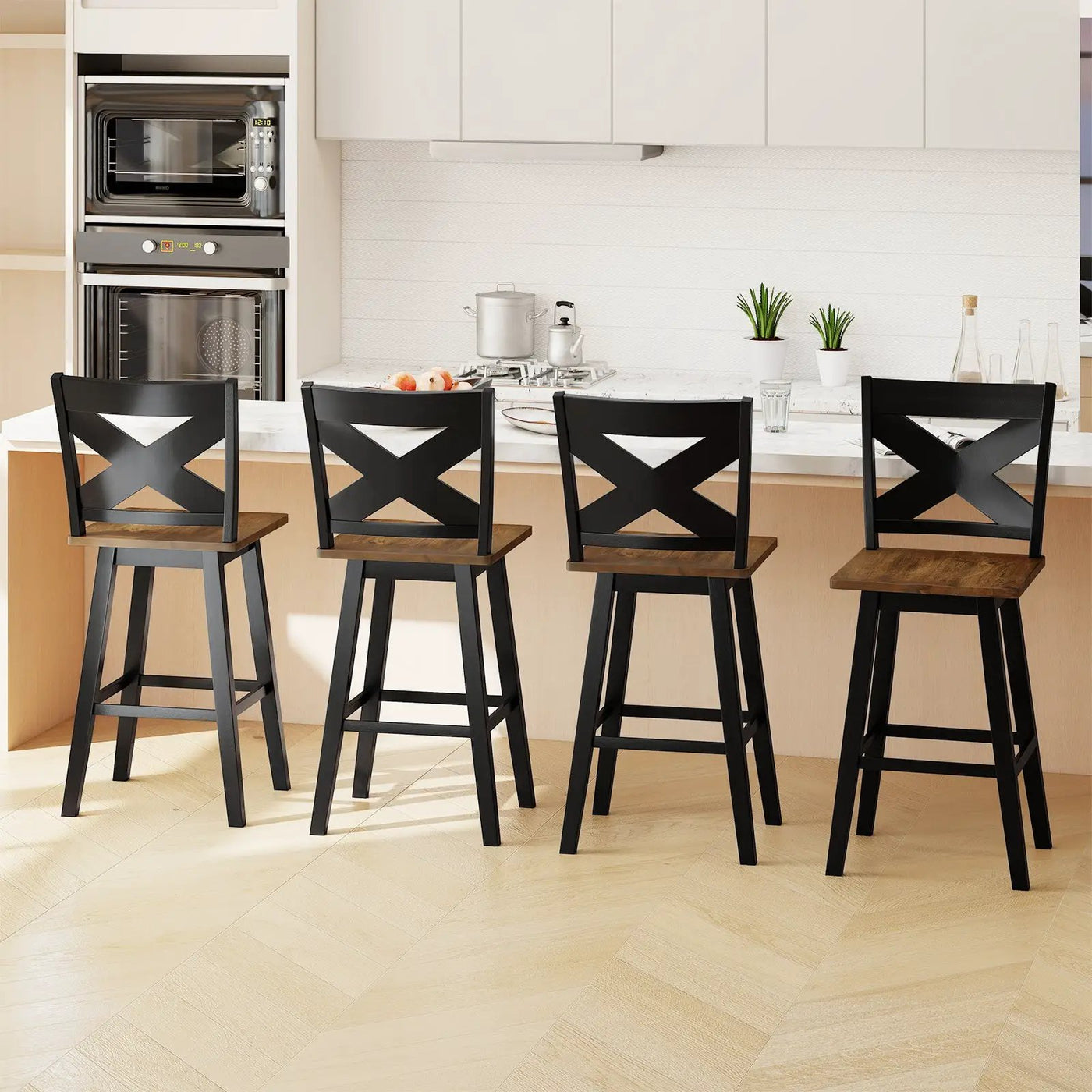 29" Rubberwood Swivel Barstools Set of 2 with Backrest and Large Seat by DirectDeals