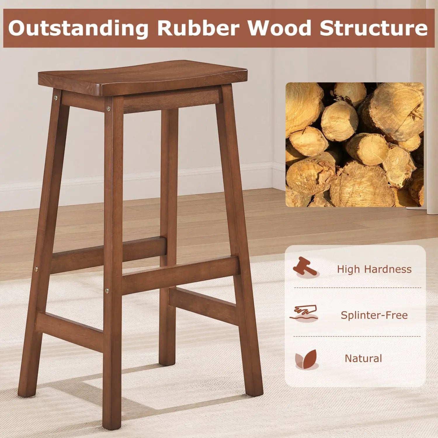 29" Saddle Seat Counter Height Stool Set of 2 with Footrests by DirectDeals