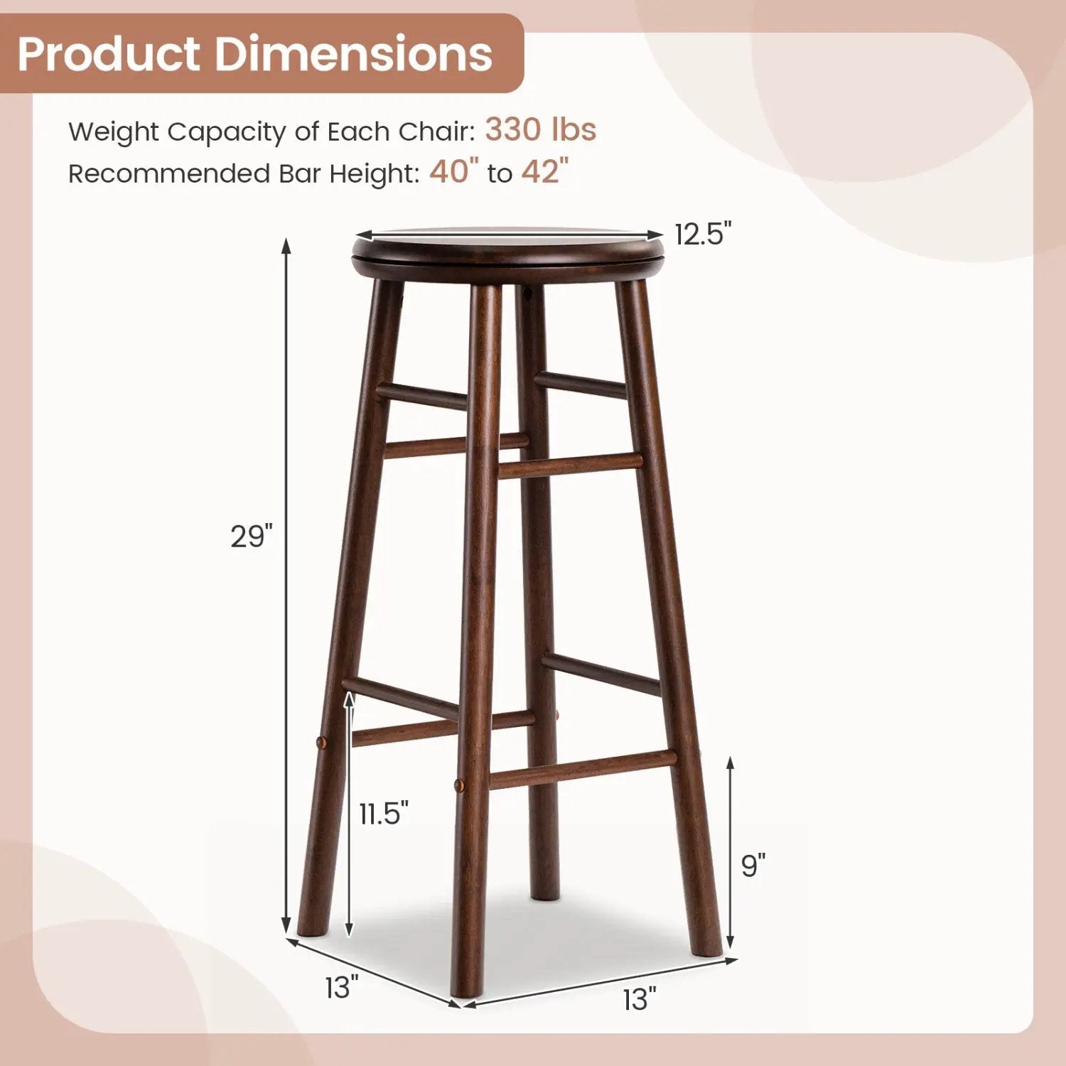 29" Swivel Bar Stools Set of 2 with Footrests by DirectDeals