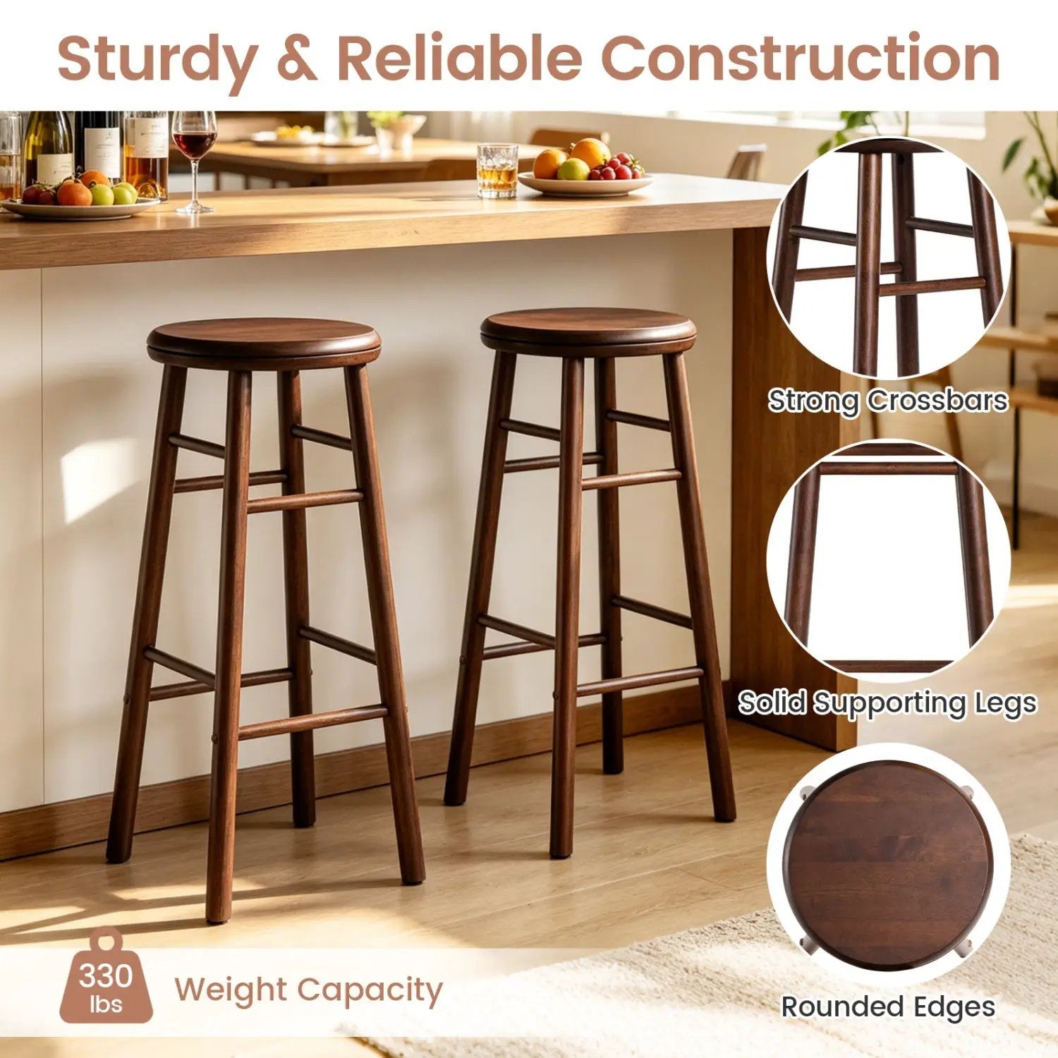 29" Swivel Bar Stools Set of 2 with Footrests by DirectDeals