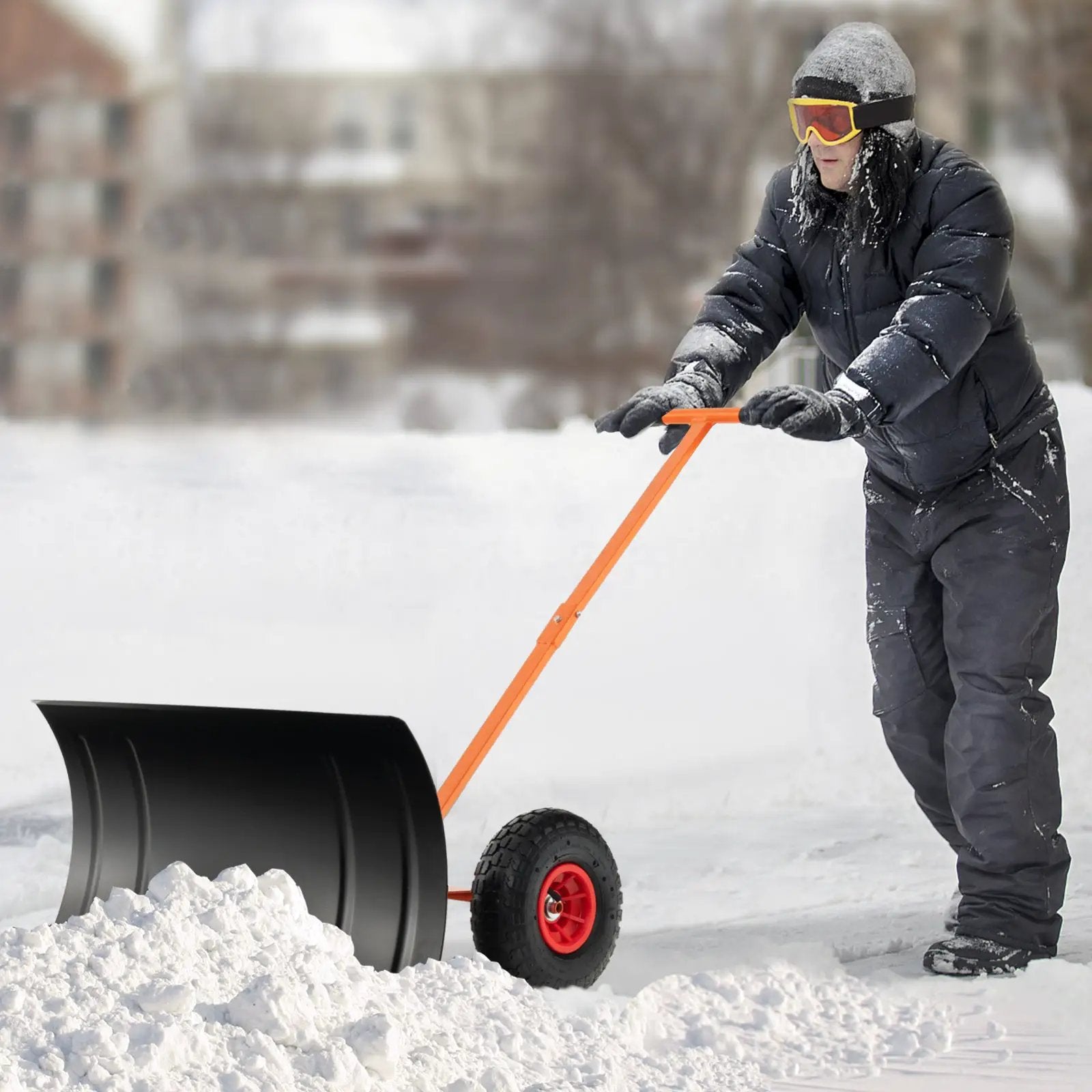 29 Inches Snow Pusher for Driveway-Orange by DirectDeals