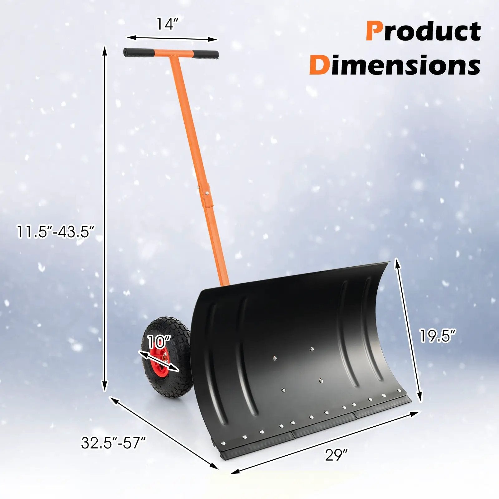 29 Inches Snow Pusher for Driveway-Orange by DirectDeals