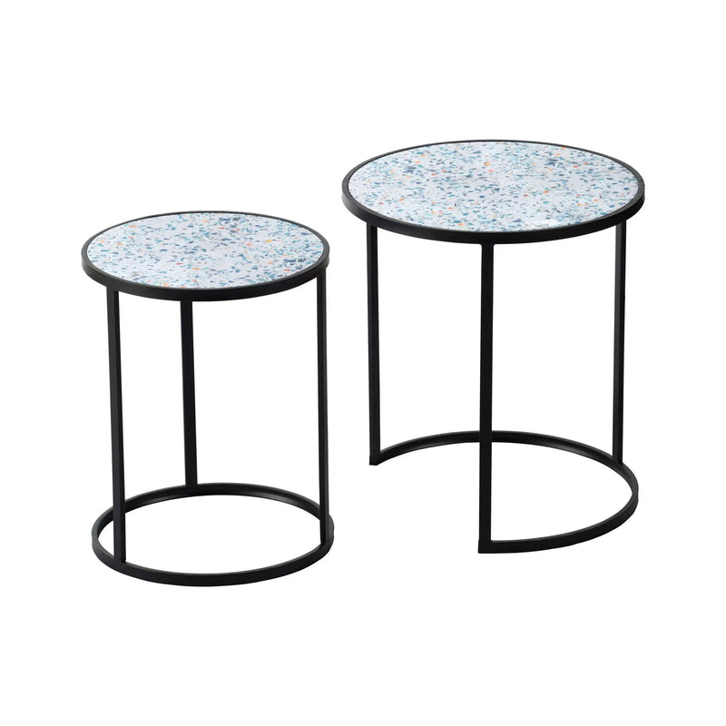 Round End Table, Stacking Side Tables With Sturdy Metal Frame For Small Space, Living Room, Office (Set of 2) - Black by HouseOfZazla