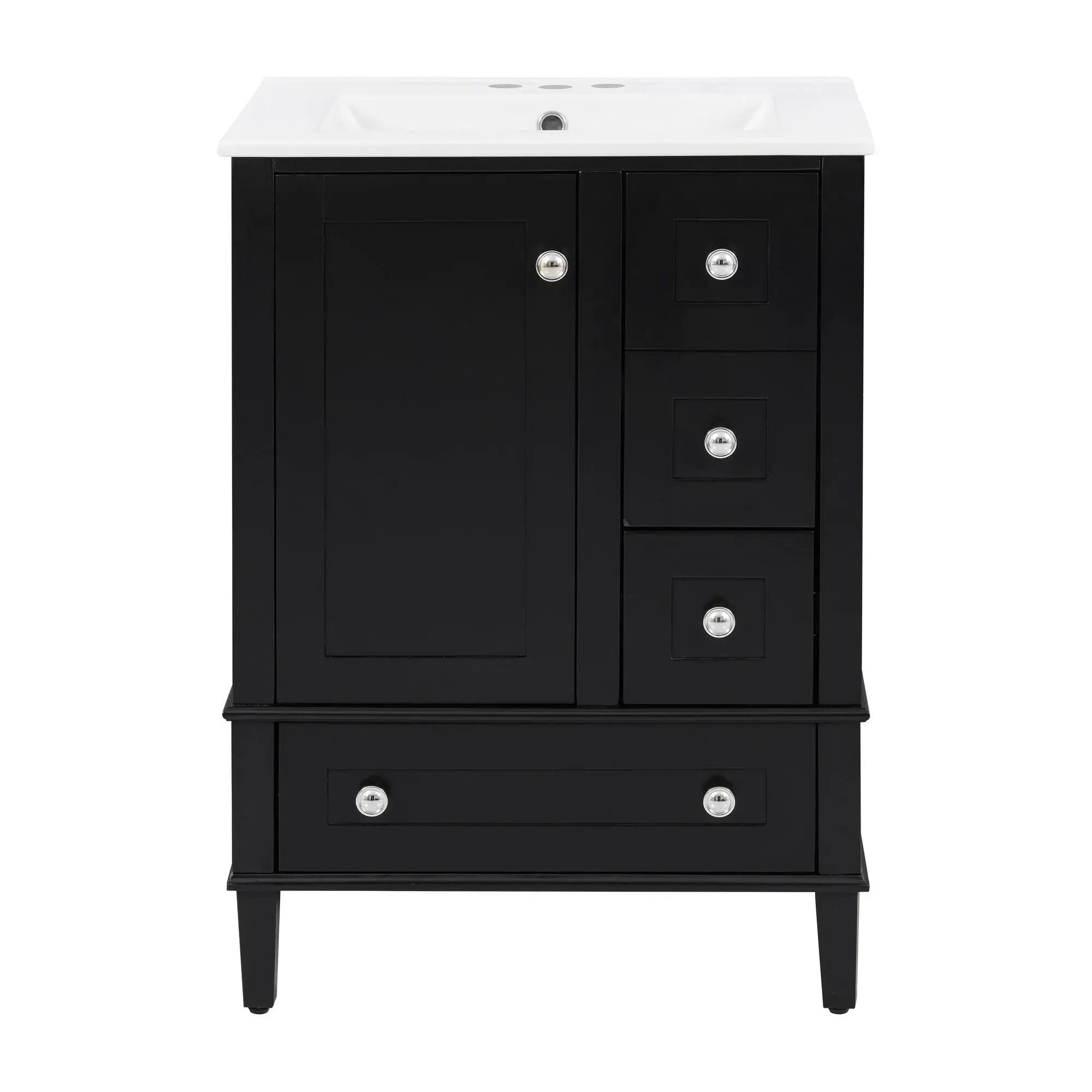Bathroom Vanity With Integrated Basin, Soft Close Drawers, Door Mounted Double Layer Shelf by Unique Piece Furniture