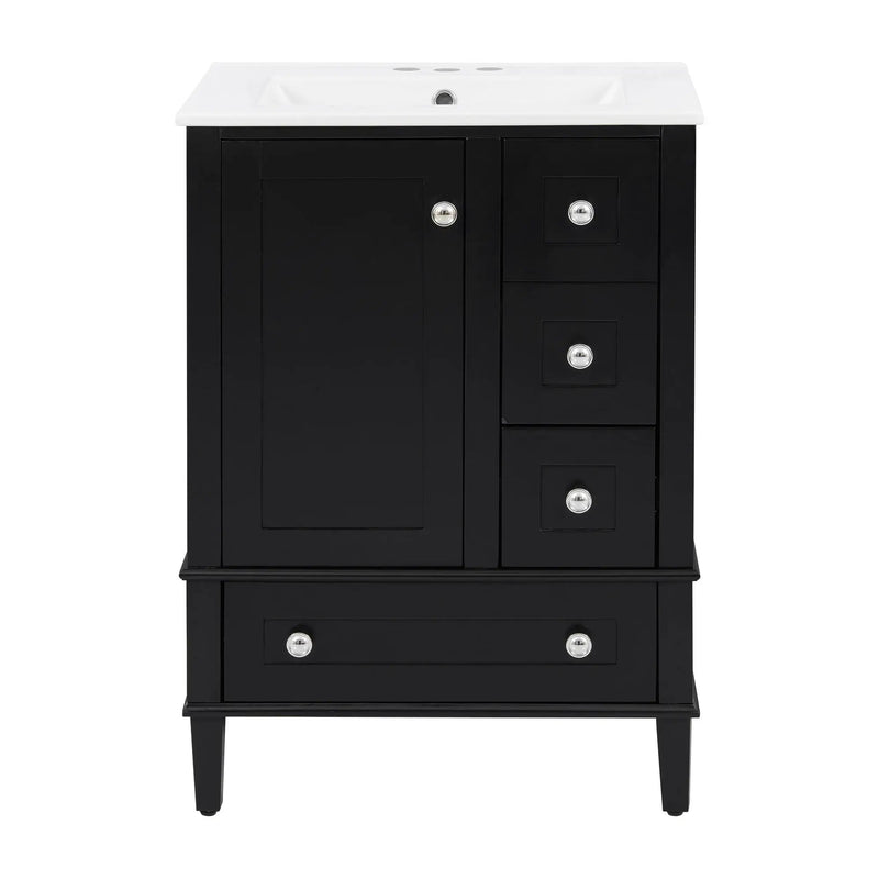 Bathroom Vanity With Integrated Basin, Soft Close Drawers, Door Mounted Double Layer Shelf by Unique Piece Furniture