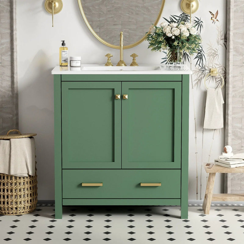 Bathroom Vanity With Single Sink, Combo Cabinet Undermount Sink, Bathroom Storage Cabinet With 2 Doors And A Drawer, Soft Closing, Multifunctional Storage, Solid Wood Frame by HouseOfZazla