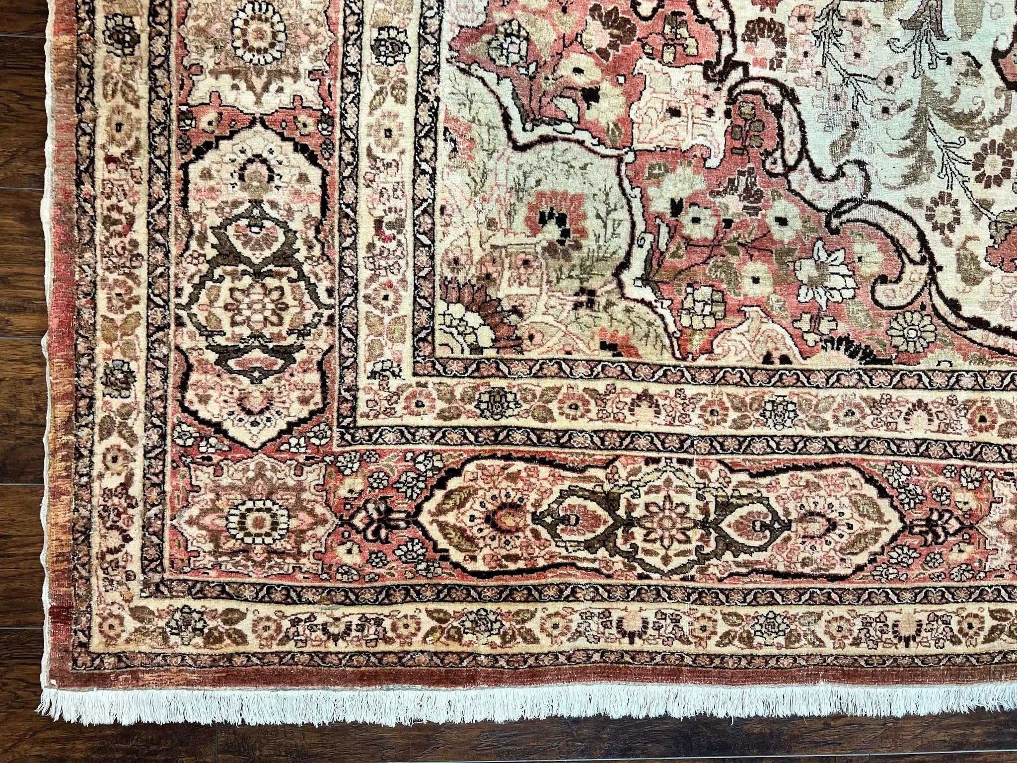 Antique Persian Tabriz Rug 10x12, Wool Hand Knotted Oriental Carpet, Beige Light Red, Floral Medallion by Jewel Rugs