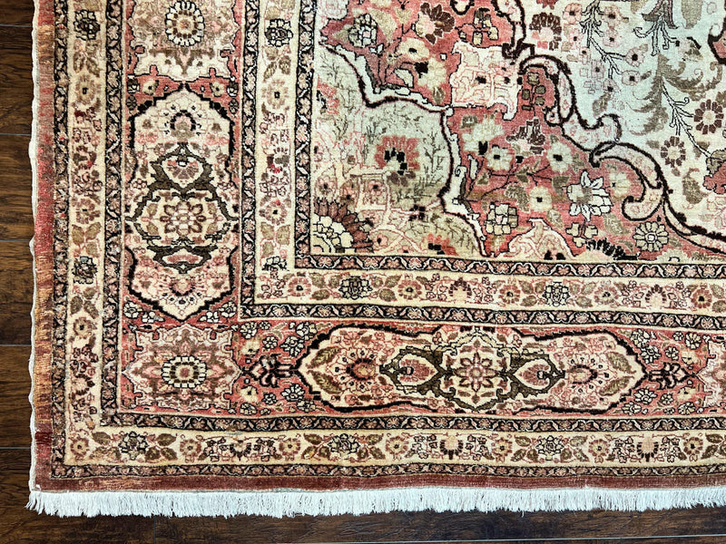 Antique Persian Tabriz Rug 10x12, Wool Hand Knotted Oriental Carpet, Beige Light Red, Floral Medallion by Jewel Rugs