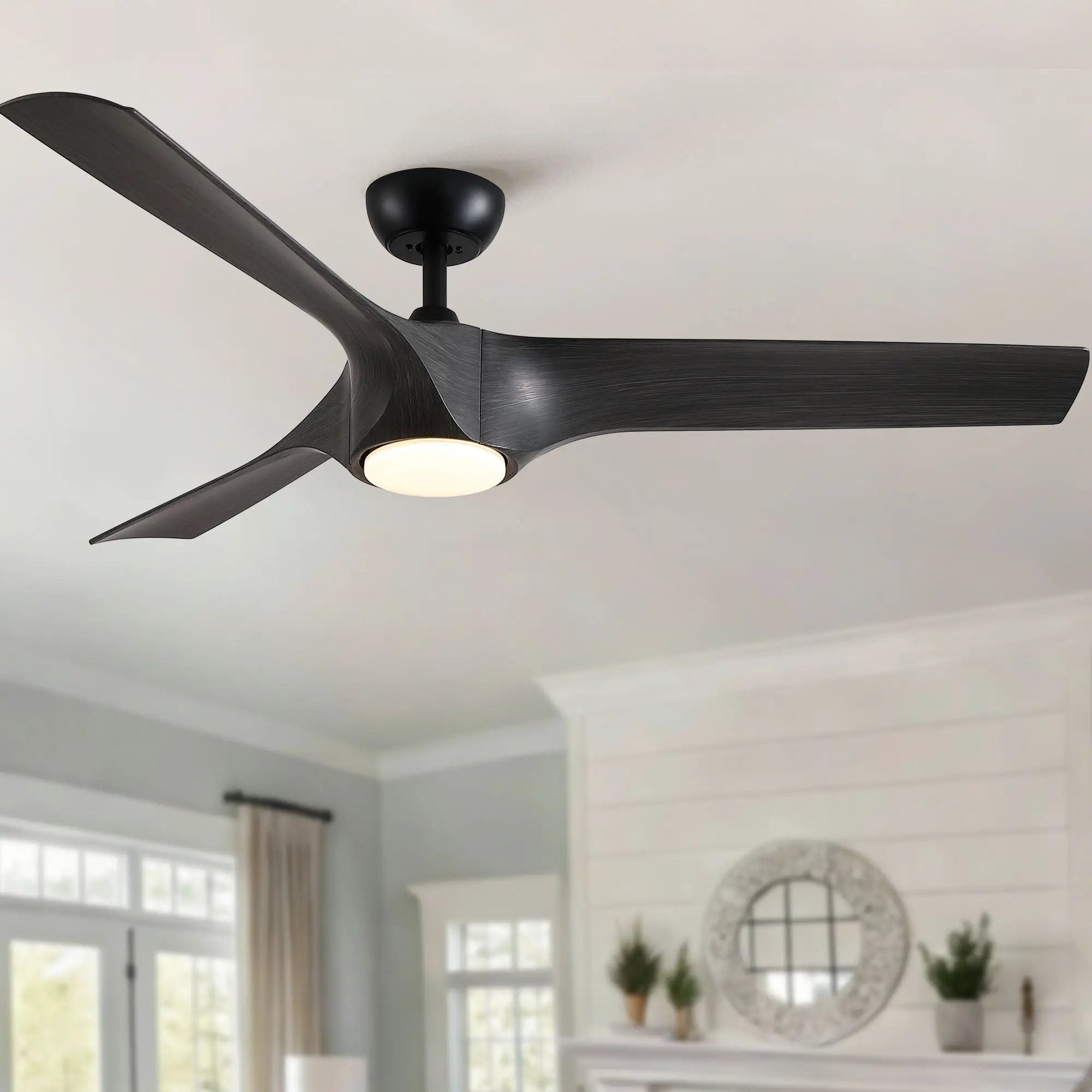 Reversible Quiet Motor Ceiling Fan Light With ABS Blades - Black / Gray by Unique Piece Furniture