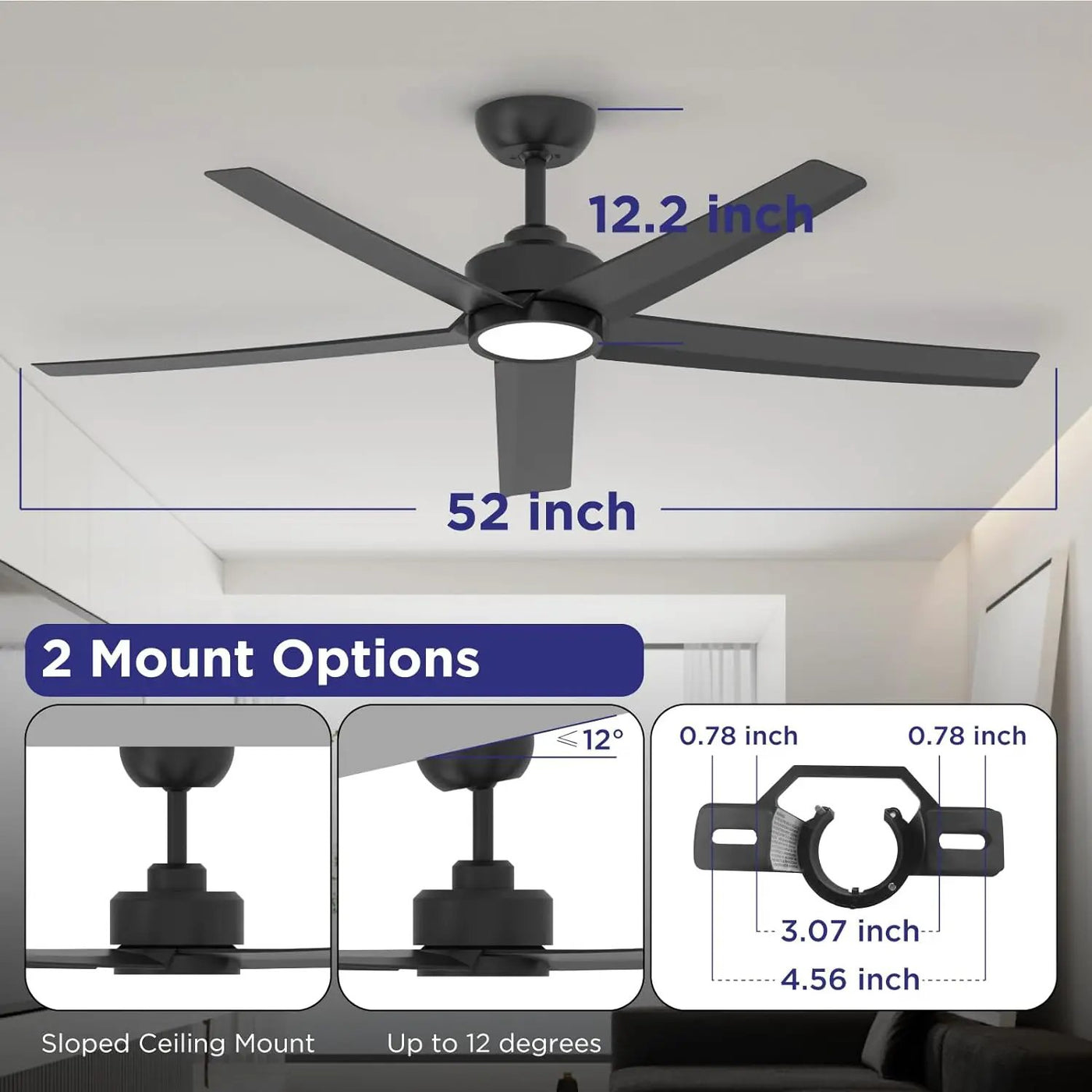 52 Inch Ceiling Fans with Lights, Large Air Volume Ceiling Fans with Reversible Quiet DC Motor and Remote by HouseOfZazla