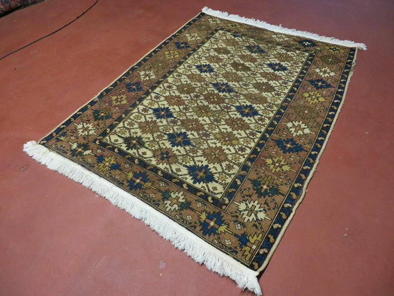 4' X 5' Antique Handmade Caucasian Kazak Shirvan Wool Rug Snow Flakes by Jewel Rugs
