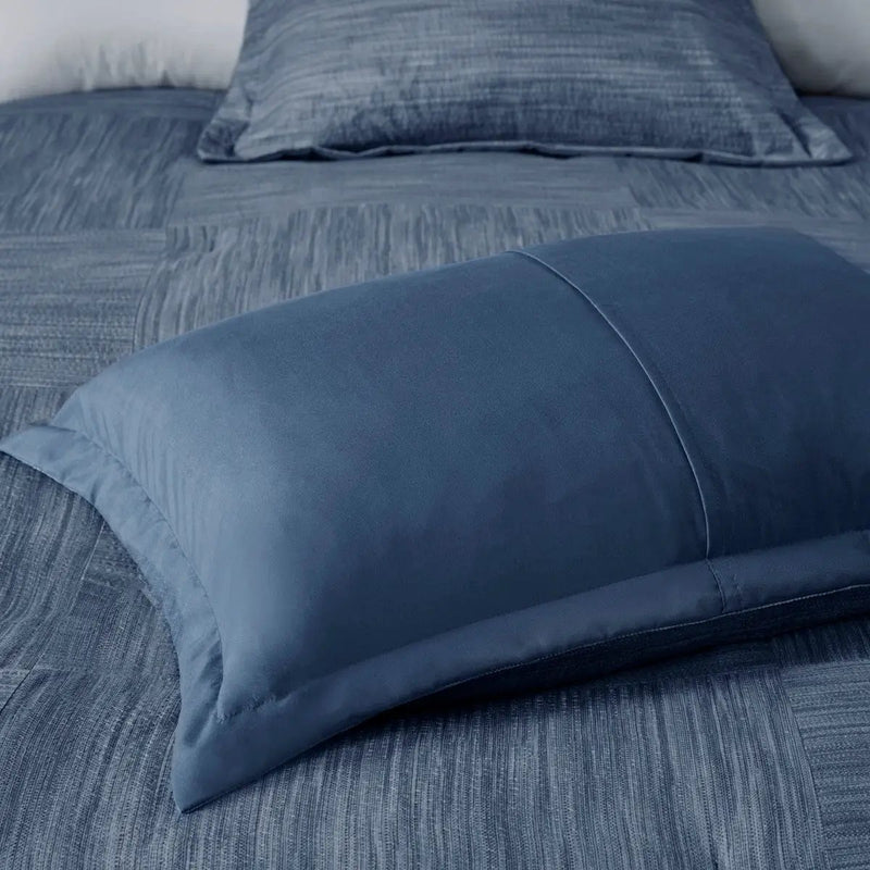 7 Piece Printed Seersucker Comforter Set Navy King by HouseOfZazla