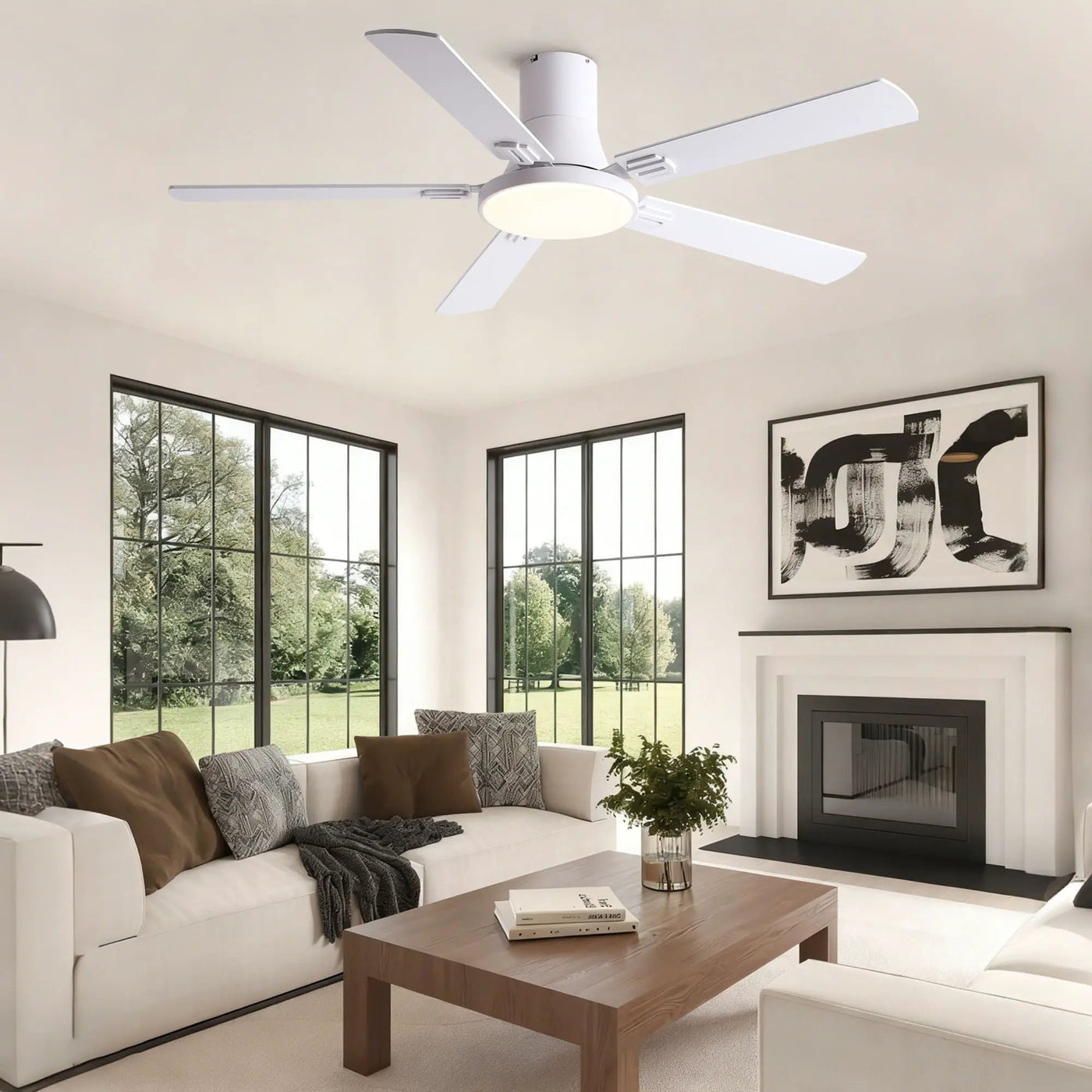 Flush Mount Ceiling Fans With LED Light And Remote Control, 5 Blades by Unique Piece Furniture