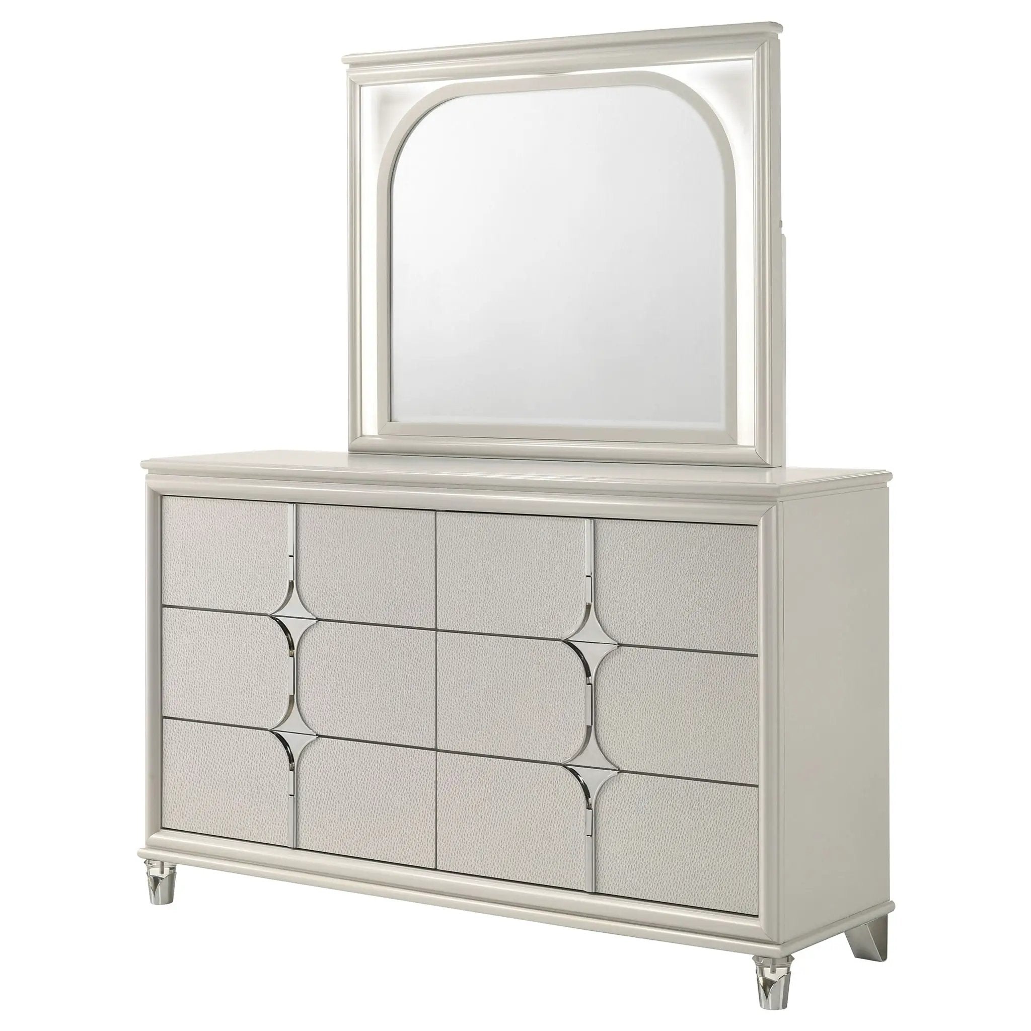 Olivia 6-drawer Dresser and LED Mirror Pearl White by Unique Piece Furniture