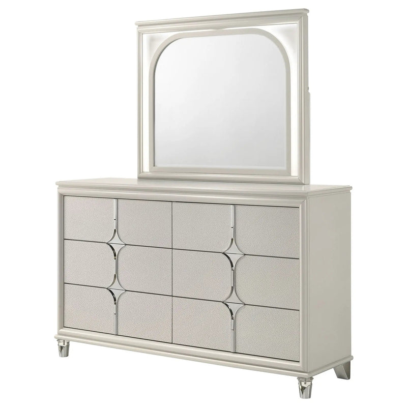Olivia 6-drawer Dresser and LED Mirror Pearl White by Unique Piece Furniture