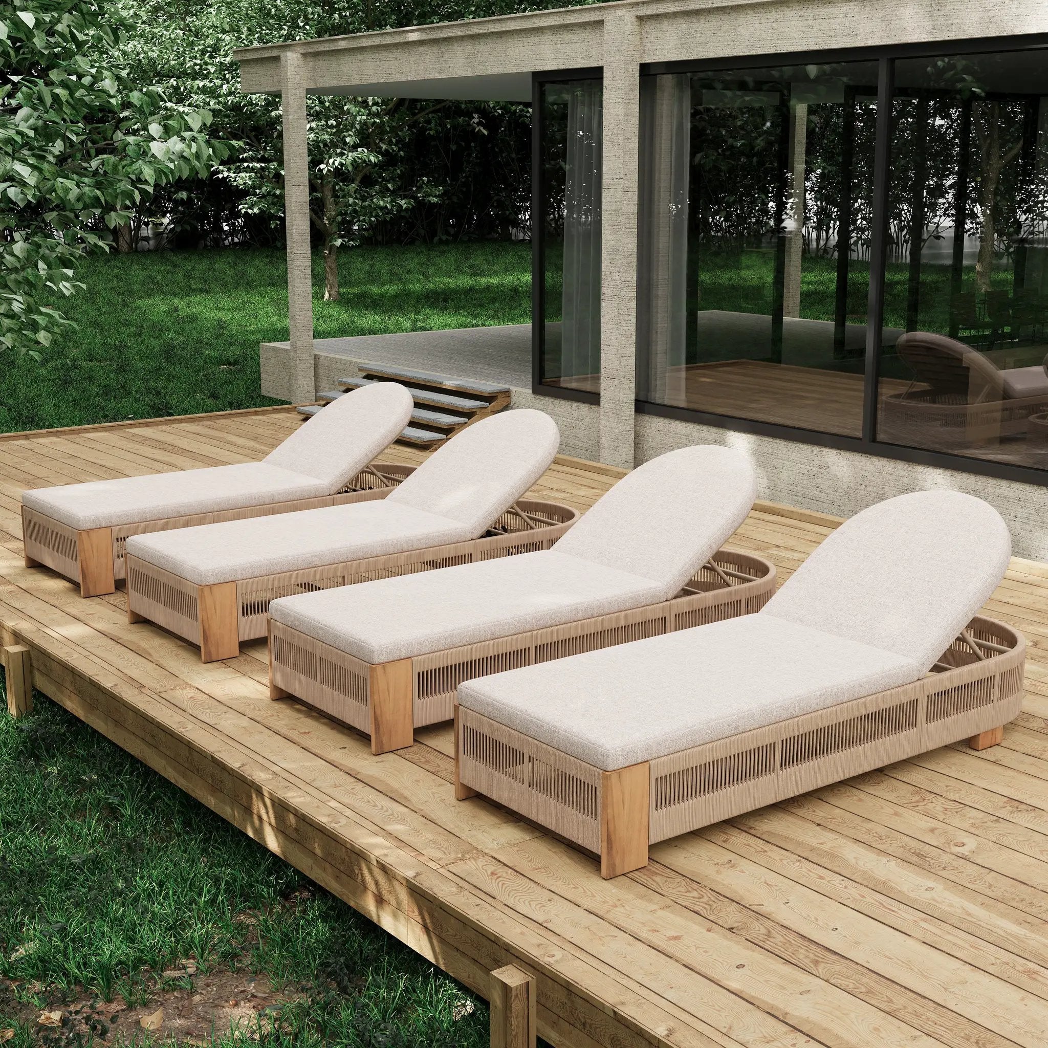 Outdoor Chaise Lounge Chair, Acacia Wood with Adjustable Backrest and Cushion by HouseOfZazla
