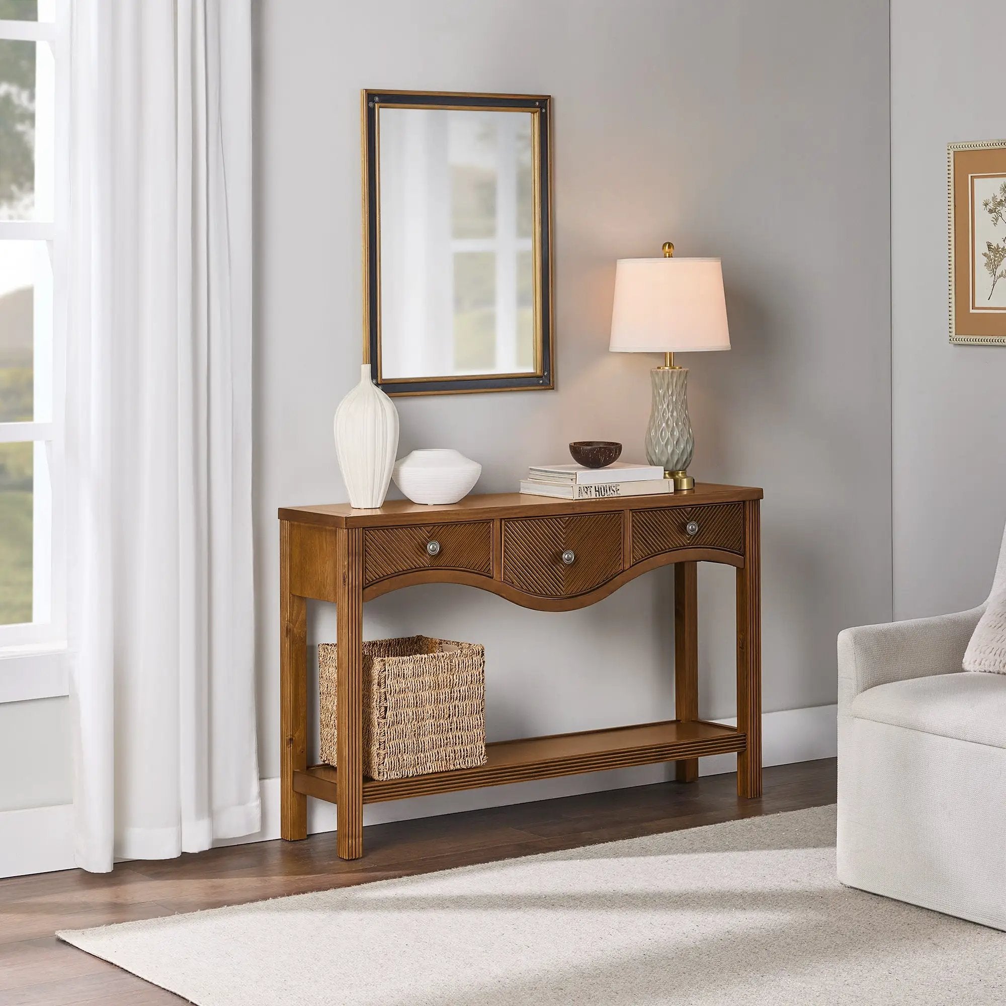 52'' Fluted Wood Console Table with 3 Drawers by HouseOfZazla