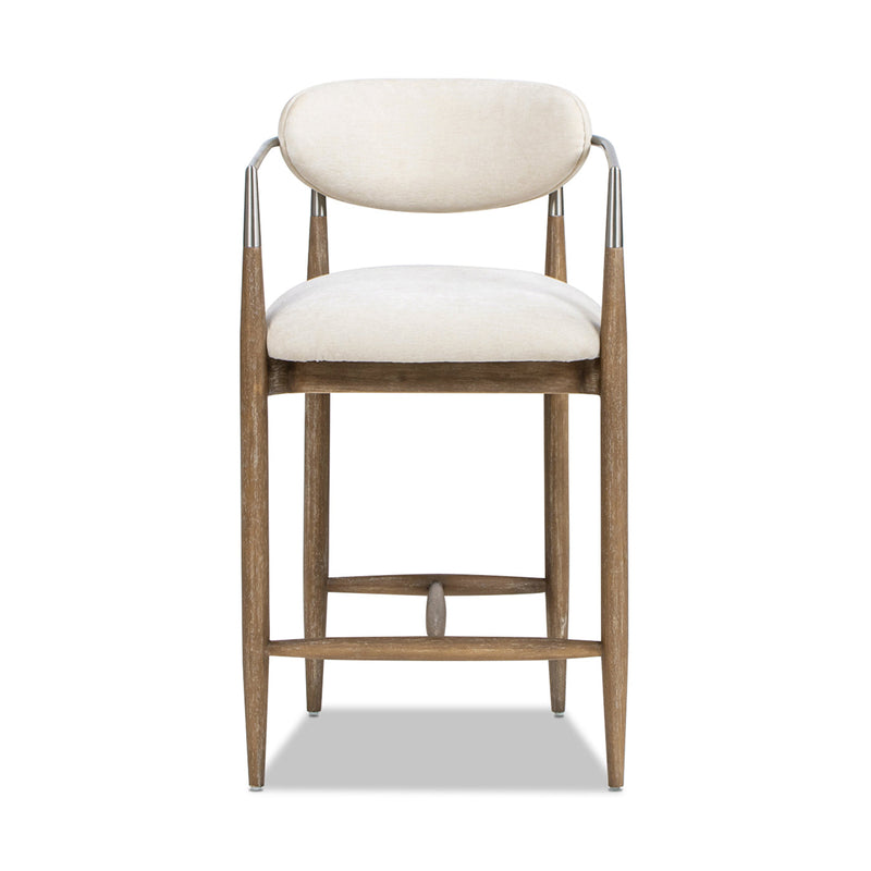 Artemis 26" Mixed Material Upholstered Counter Stool with Solid Rubberwood Frame - Warm, photo 4 of 10