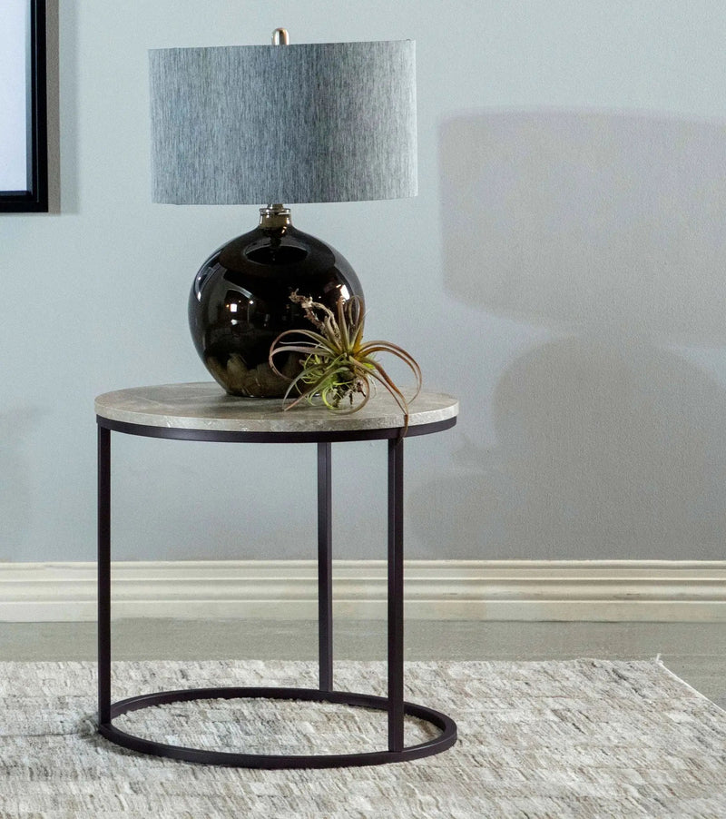 Lainey Round Faux Marble Side End Table Grey by Unique Piece Furniture