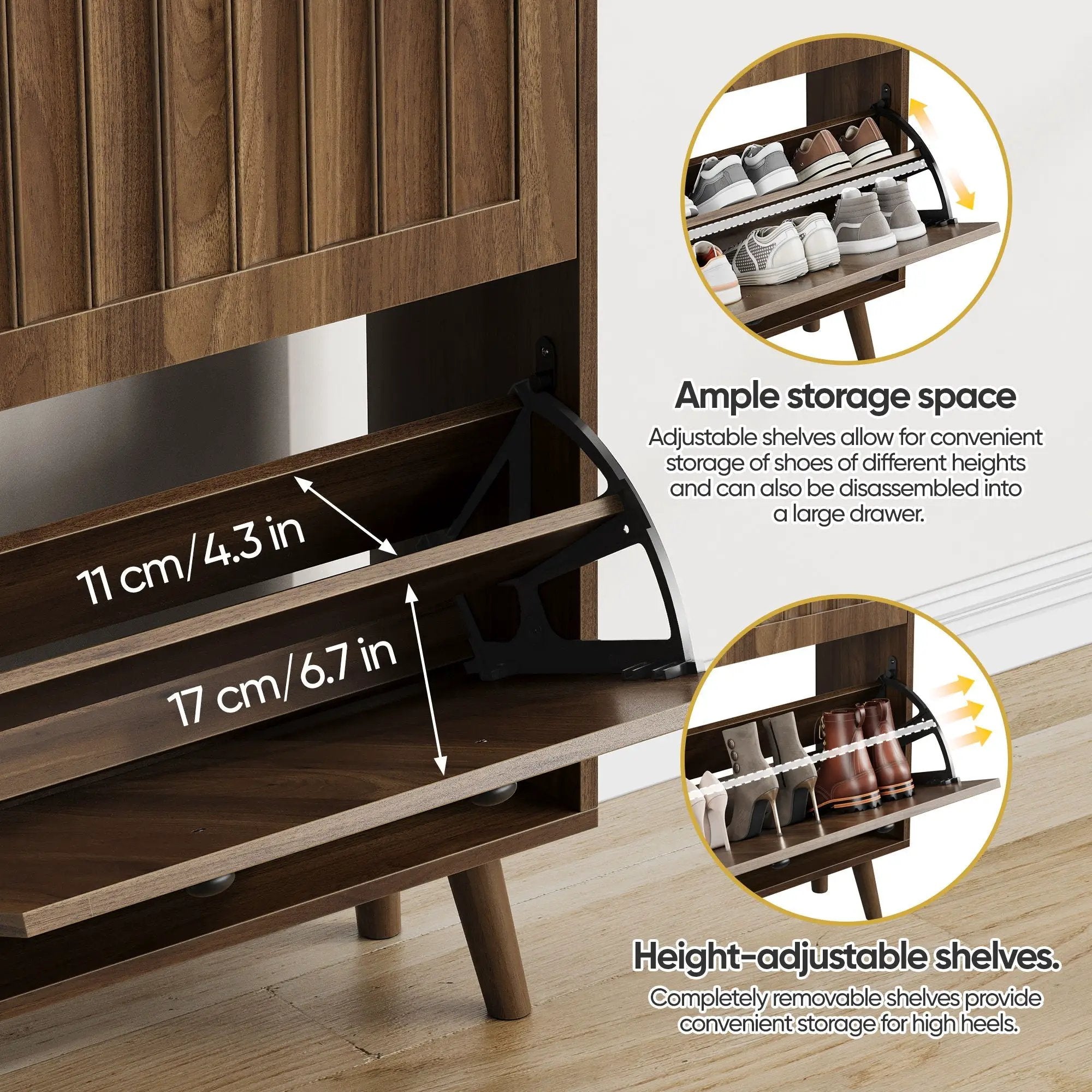 Shoe Cabinet, Upright Storage Unit - Walnut by Unique Piece Furniture