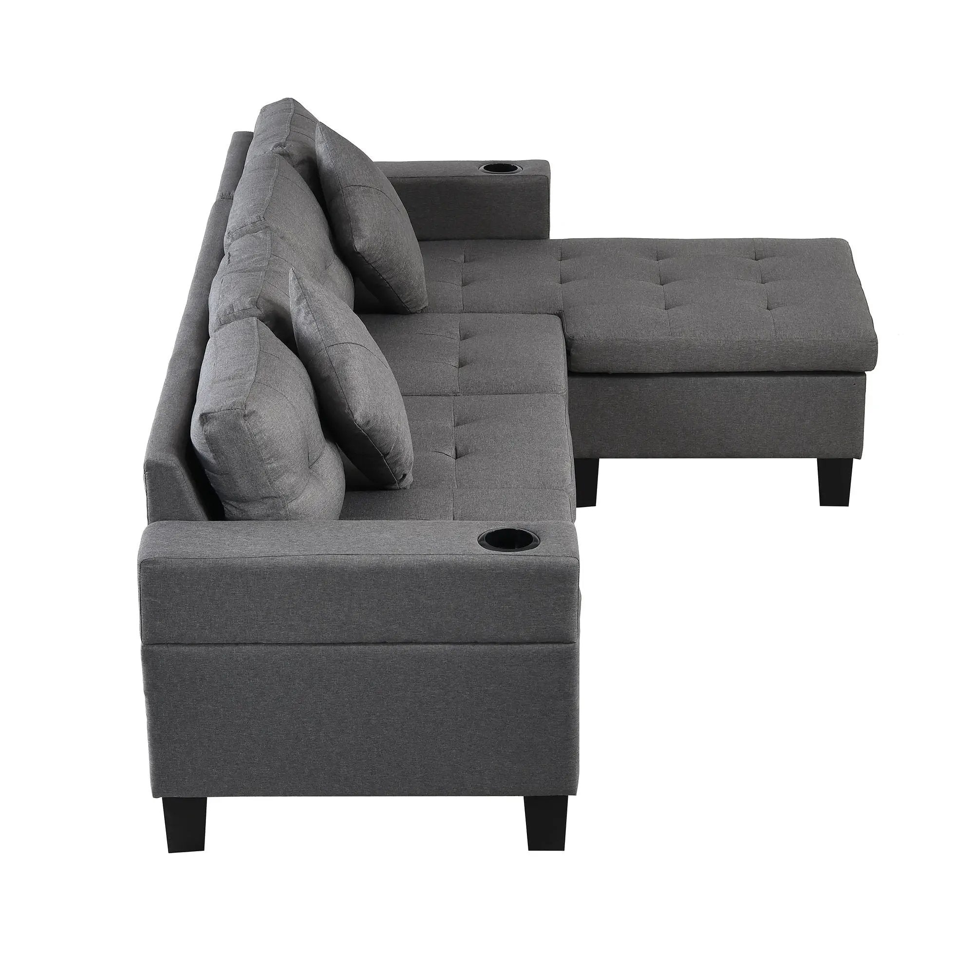 Sectional Sofa Set For Living Room With L Shape Chaise Lounge, Cup Holder And Left Or Right Hand Chaise Modern 4 Seat by HouseOfZazla