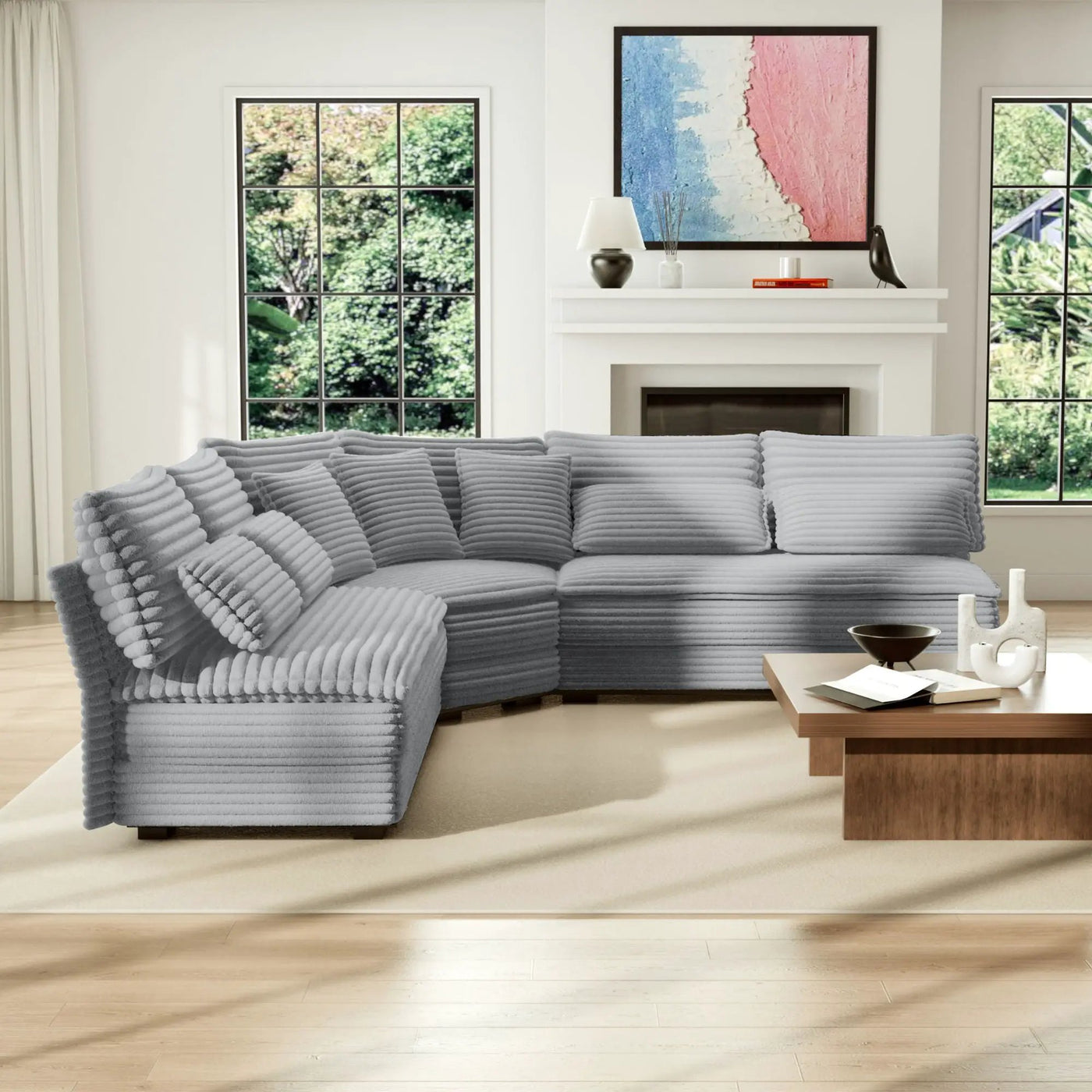 5 Seater L Shaped Sectional Sofa With Curved Corner, 7 Pillows by HouseOfZazla
