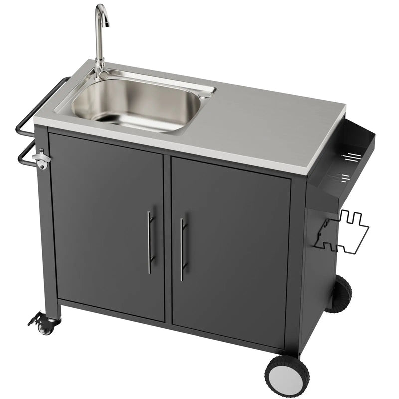 Outdoor Grill Cart With 304 Stainless Steel Sink And Cabinet - Black / Silver by HouseOfZazla