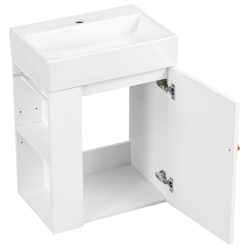 20 Inch Bathroom Vanity with Ceramic Sink, Diamond Pattern Door Design by HouseOfZazla