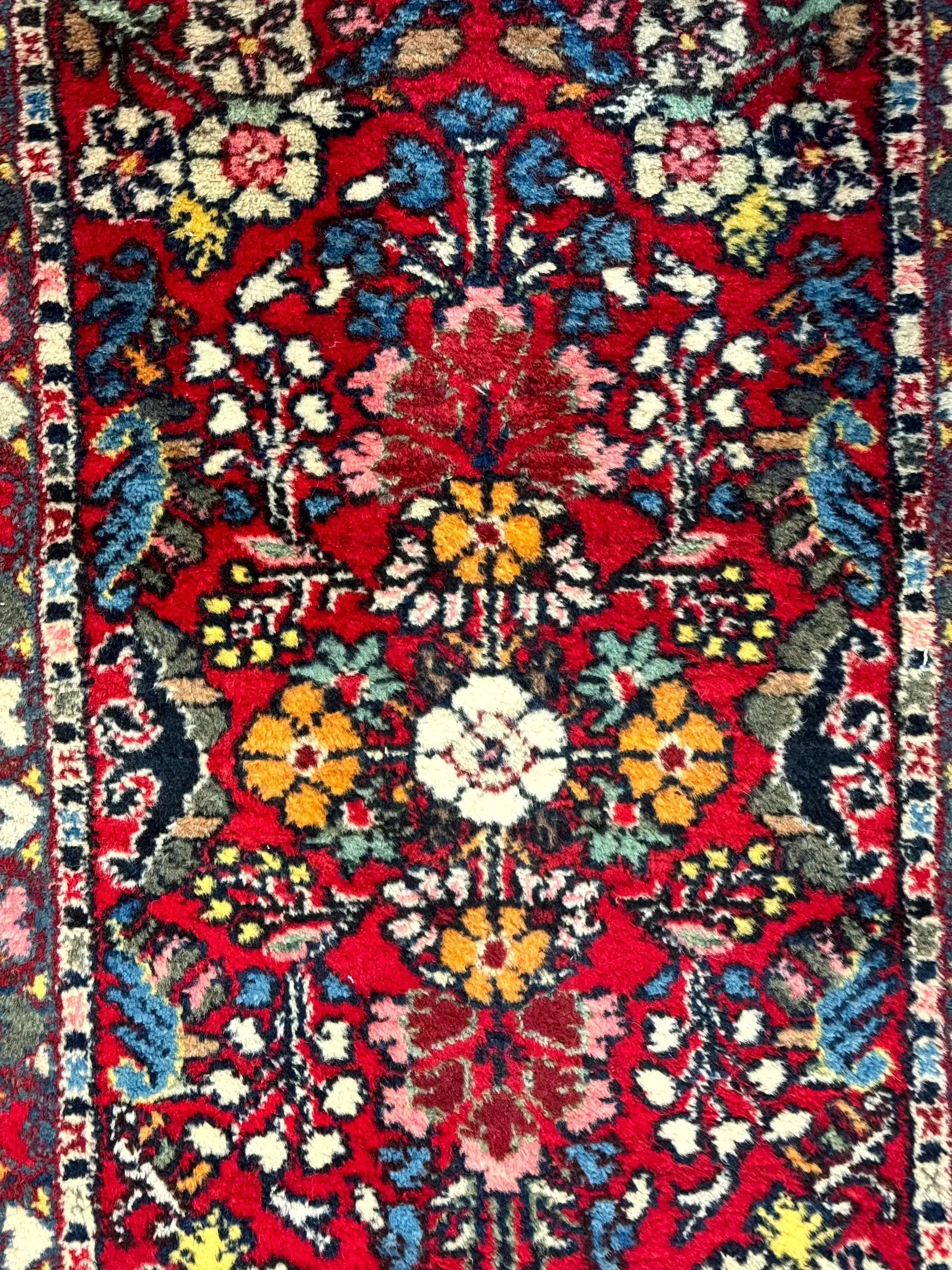 Small Persian Tribal Rug 2x3, Red Colorful Small Hamadan Carpet, Antique Persian Rug by Jewel Rugs