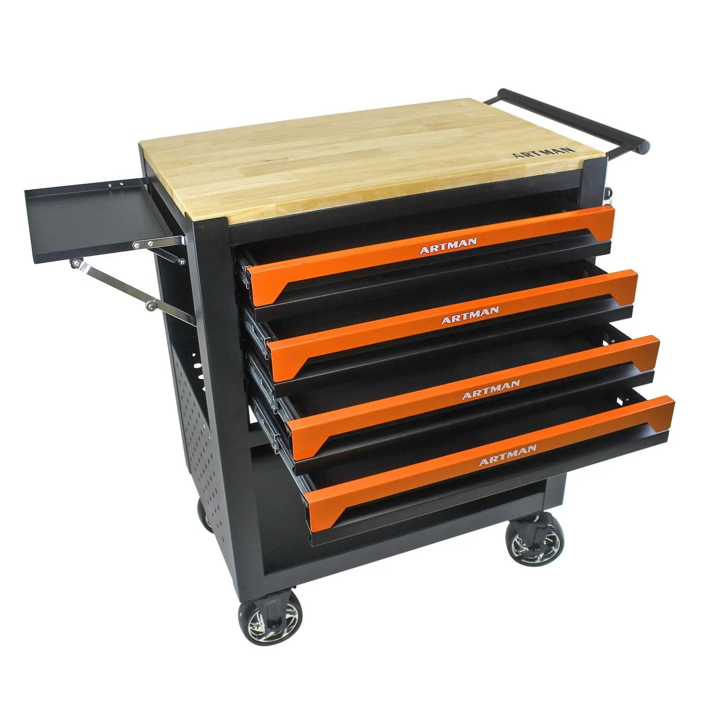 4 Drawers Multifunctional Tool Cart With Wheels And Wooden Top by HouseOfZazla