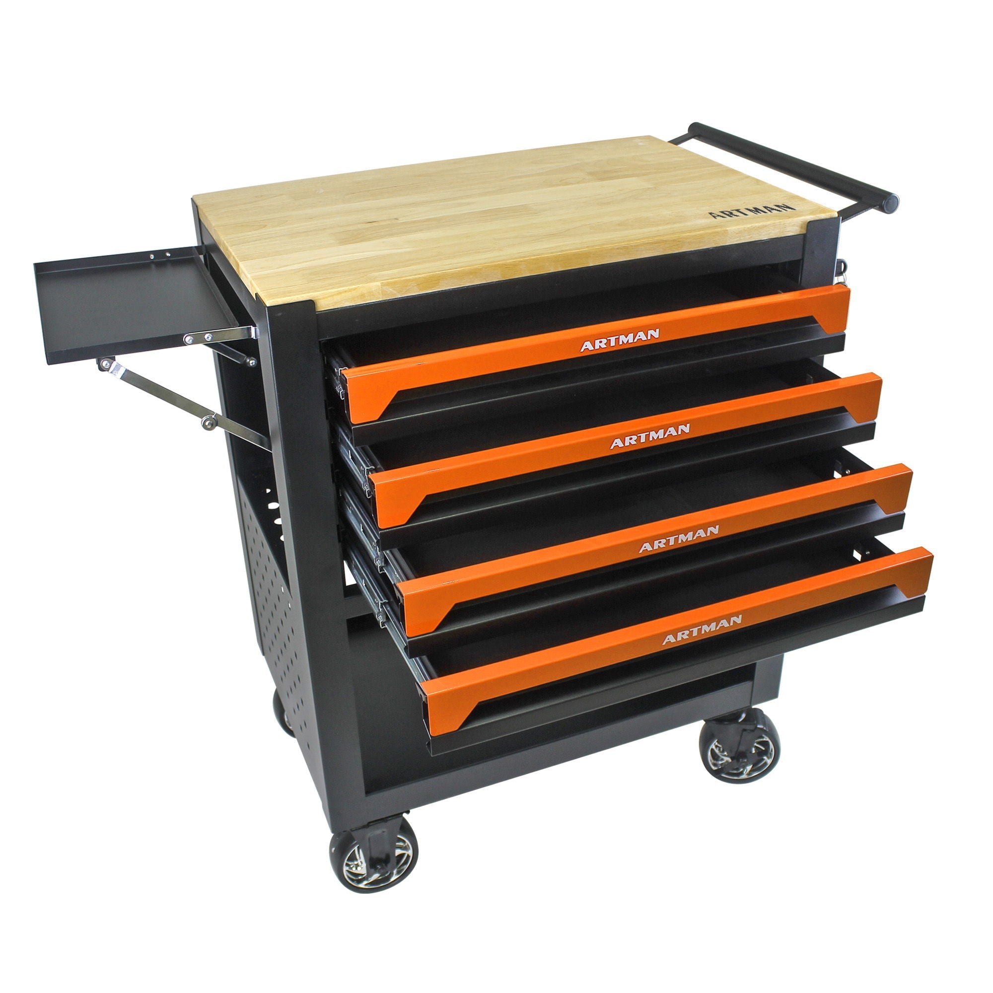 4 Drawers Multifunctional Tool Cart With Wheels And Wooden Top by HouseOfZazla