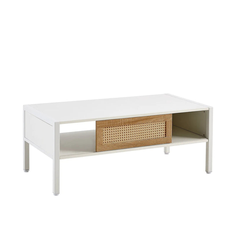 40.16" Rattan Coffee Table, Sliding Door For Storage, Metal Legs, Modern Table For Living Room by Unique Piece Furniture