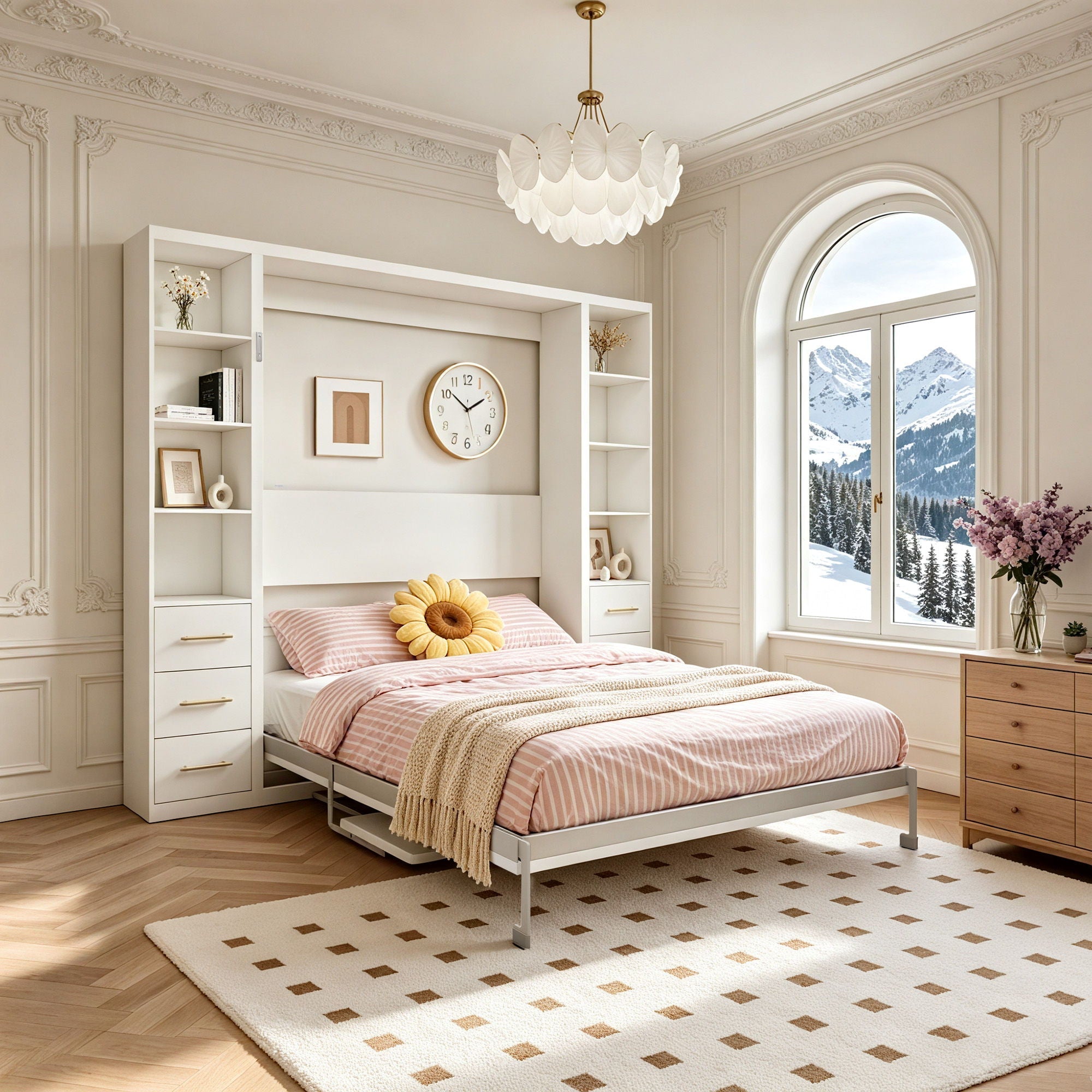 Queen Size Murphy Wall Bed With Side Storage Cabinets - White by HouseOfZazla
