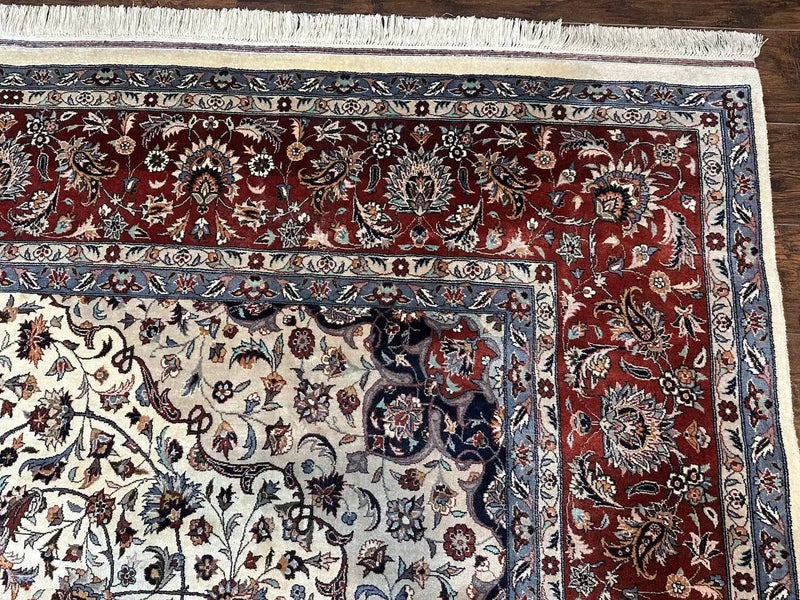 Sino Persian Rug 9x12, Vintage Wool Oriental Carpet, Floral Medallion, Wool Rug, Cream and Maroon by Jewel Rugs