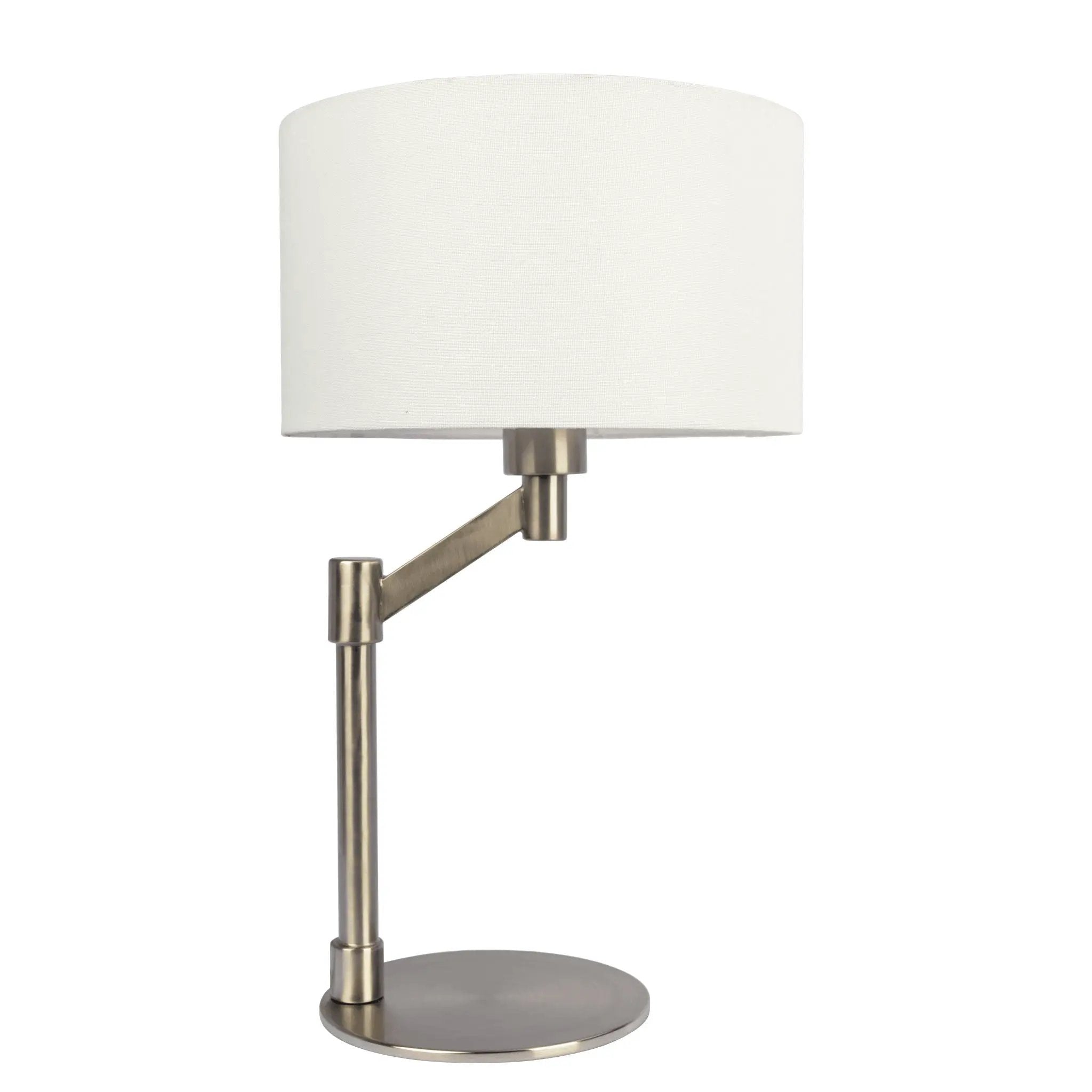 Horizon - Table Lamp With On / Off Switch Curved Base Linen Shade - Brushed Nickel / Silver / White by Unique Piece Furniture