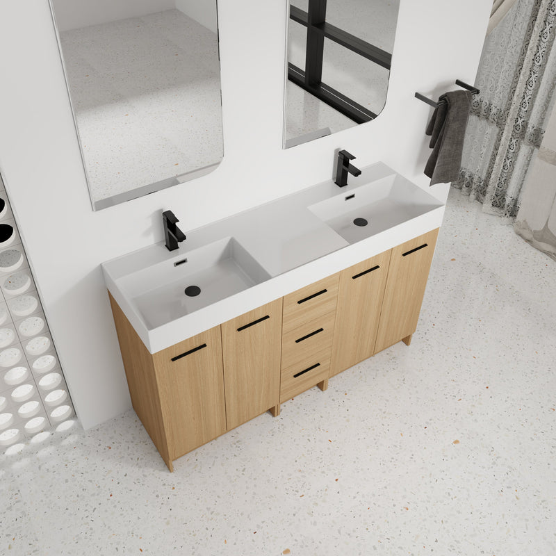 60" Double Sink Bathroom Vanity with 3 Drawers and Large Storage by HouseOfZazla
