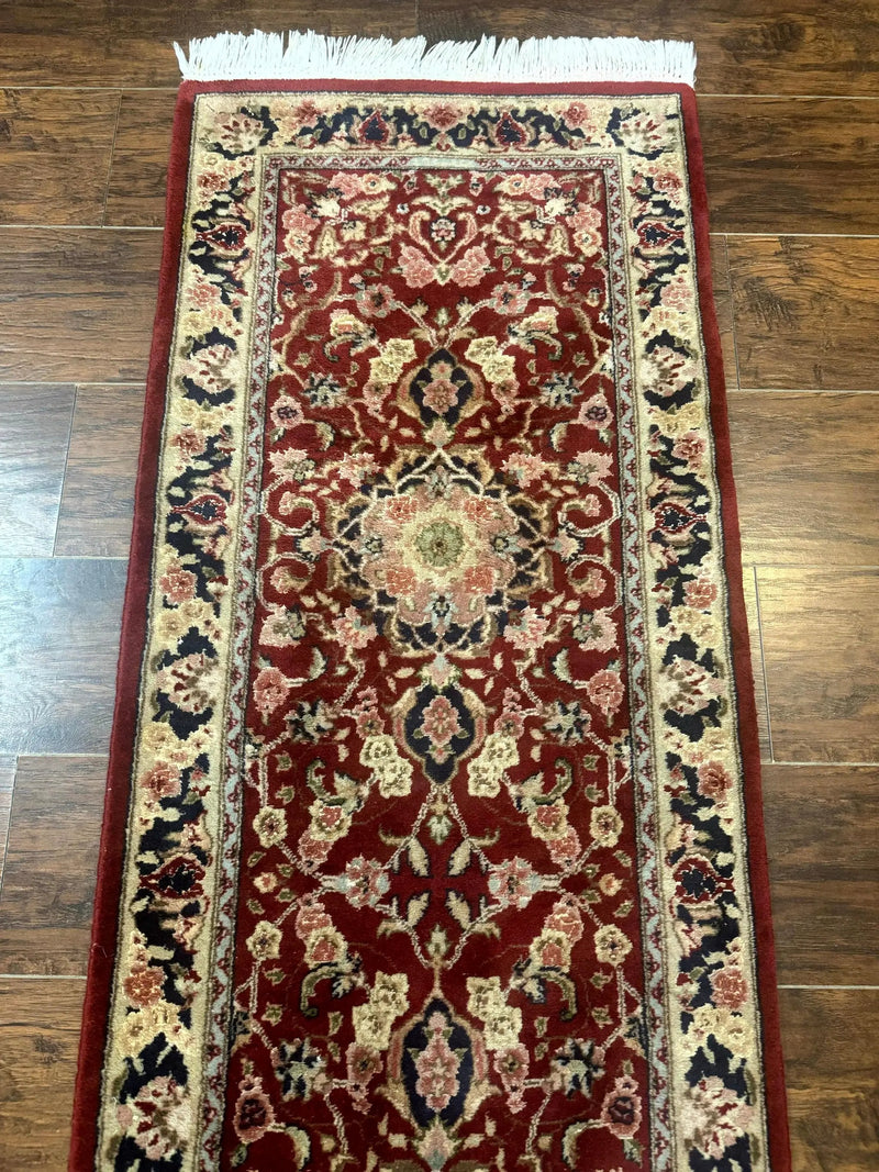 Short Runner Rug 2x6, Fine 200 KPSI, Red Floral Medallion, Wool and Silk Highlights, Persian Runner Rug, Traditional, Sino Persian by Jewel Rugs