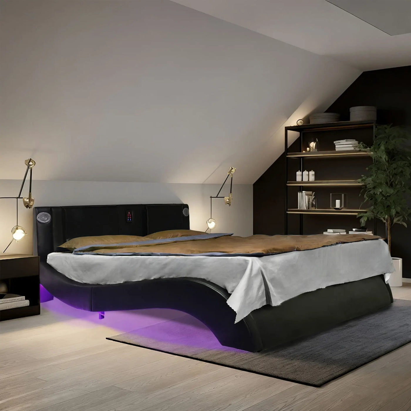 Platform Bed Frame With LED Lighting, Bluetooth Music, Vibration Massage by HouseOfZazla