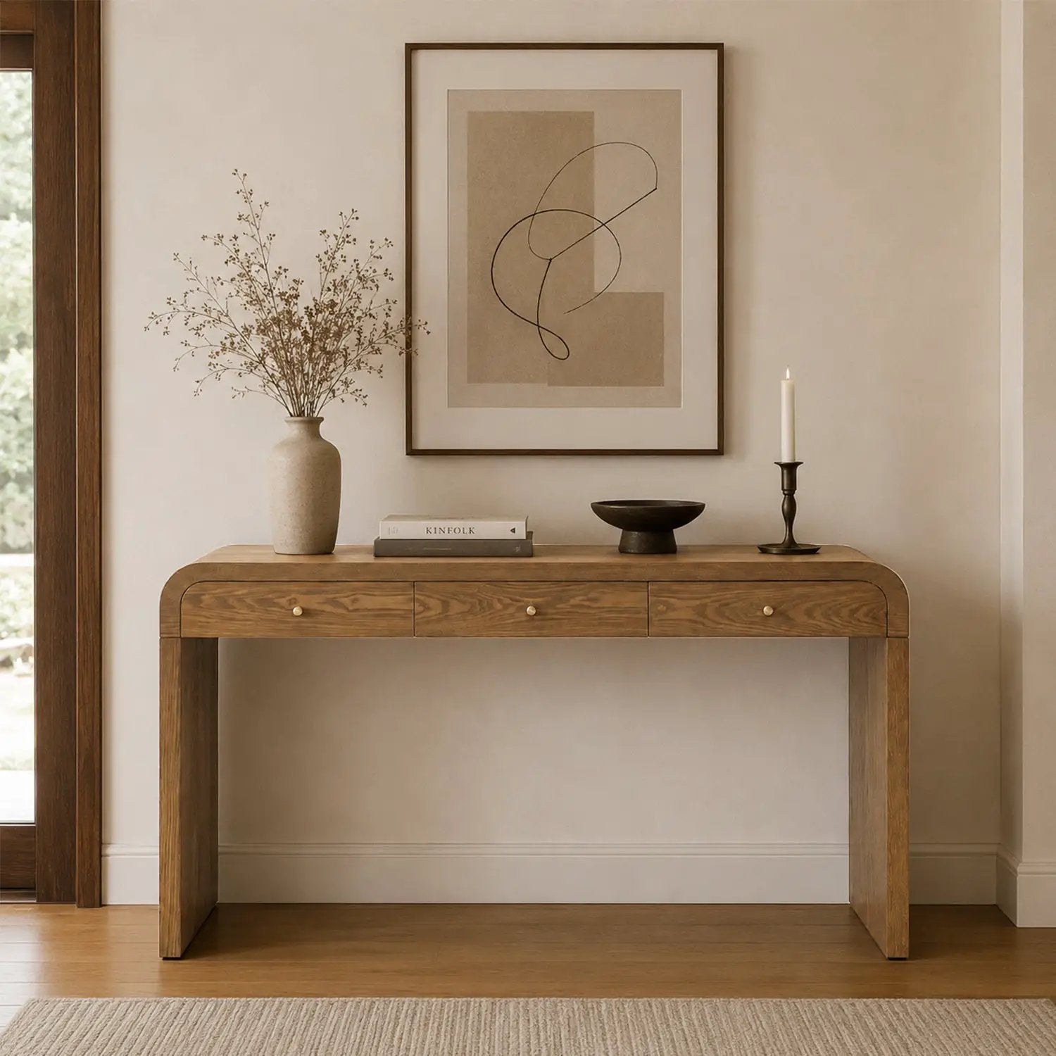 Walnut Curved Design 3-Drawer Long Console Table by HouseOfZazla