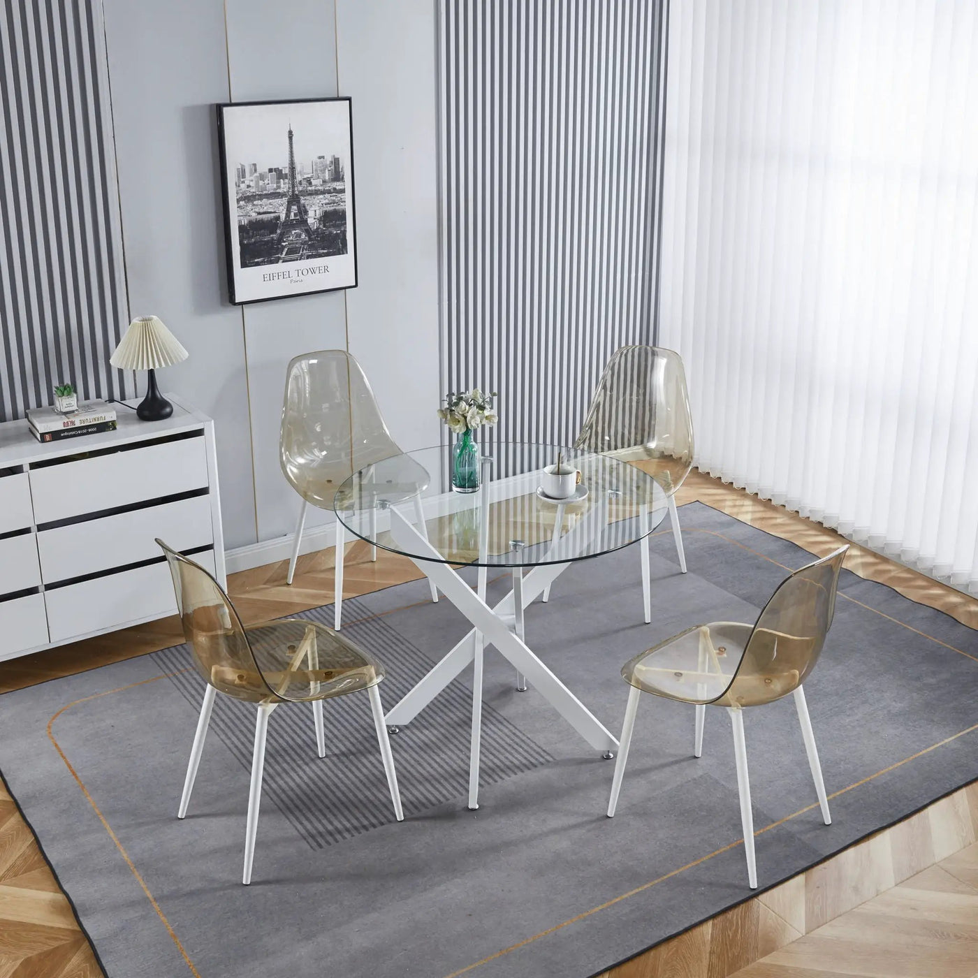 Dining Table With Cross Metal Leg And Tempered Glass, Modern Space Saving Kitchen Table For Living Room by HouseOfZazla