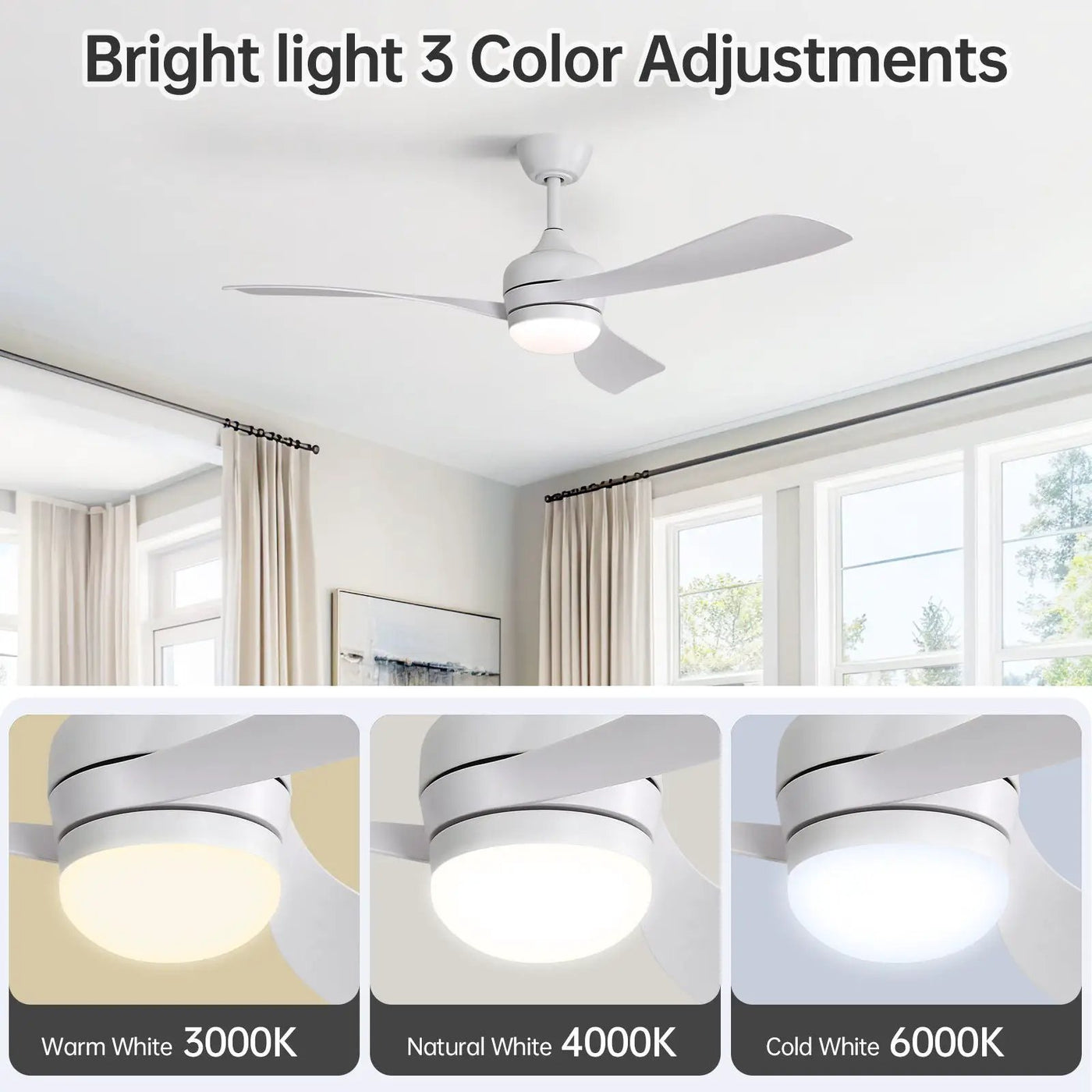 Ceiling Fan With 3 Blades, Remote Control, Reversible DC Motor, Noiseless Operation, 3 Downrods by Unique Piece Furniture
