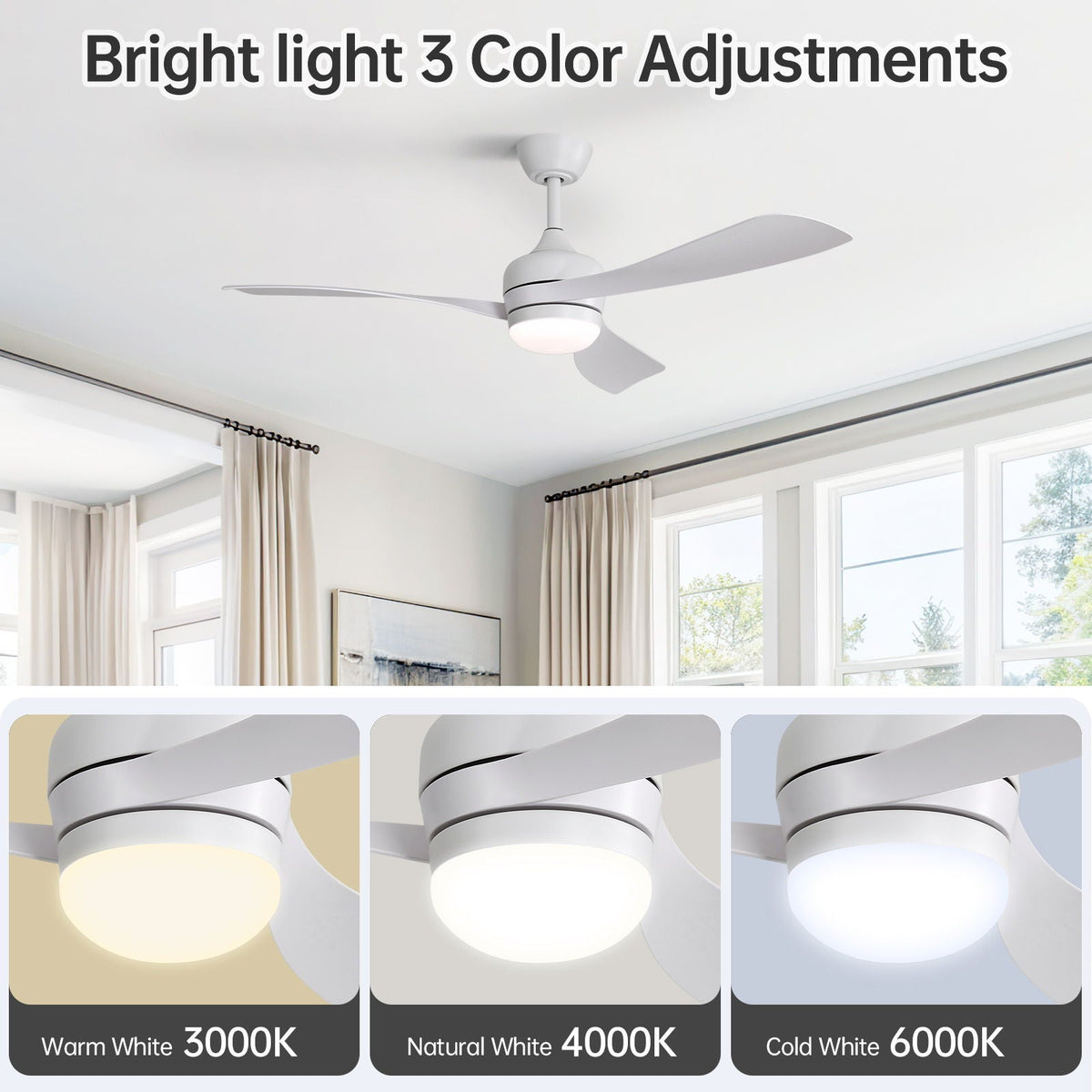 Ceiling Fan with Reversible DC Motor and Remote Control - White or Dark Brown, photo 8 of 21