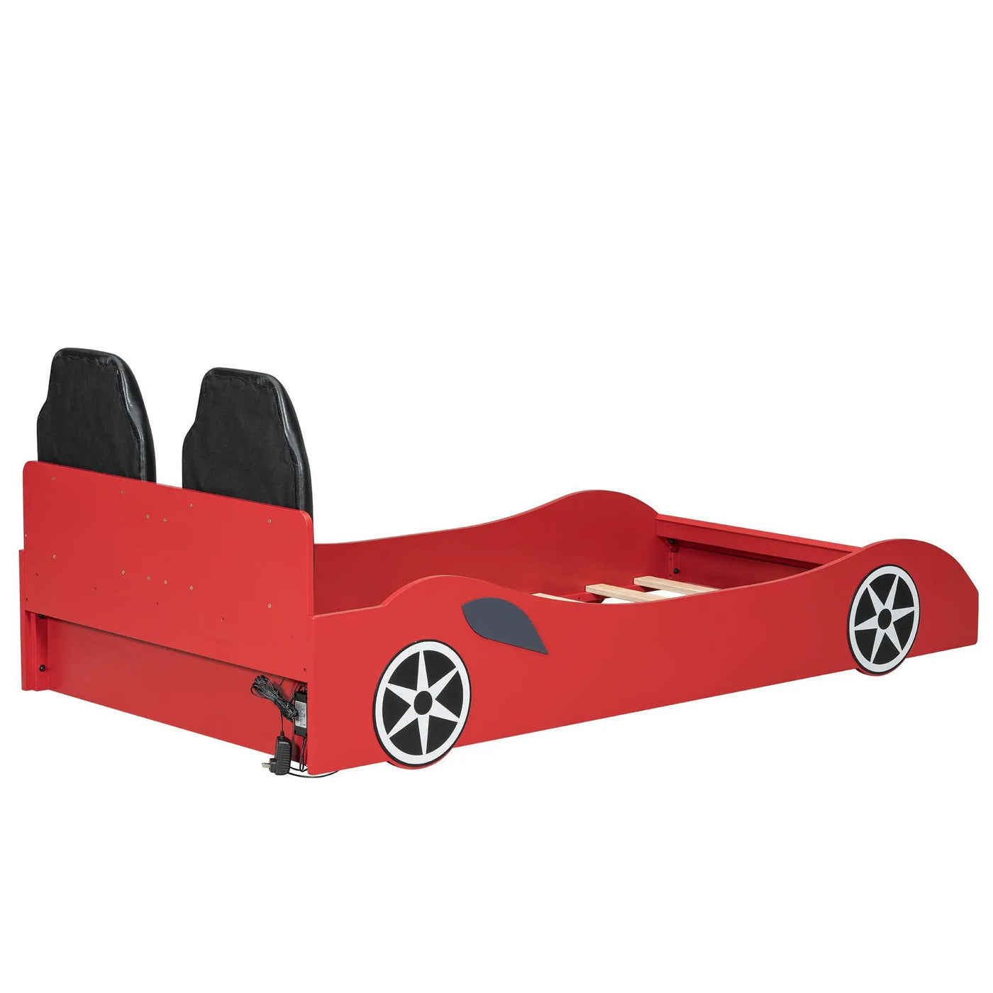 Race Car Shaped Platform Bed With LED And Upholstered Backrest In by HouseOfZazla