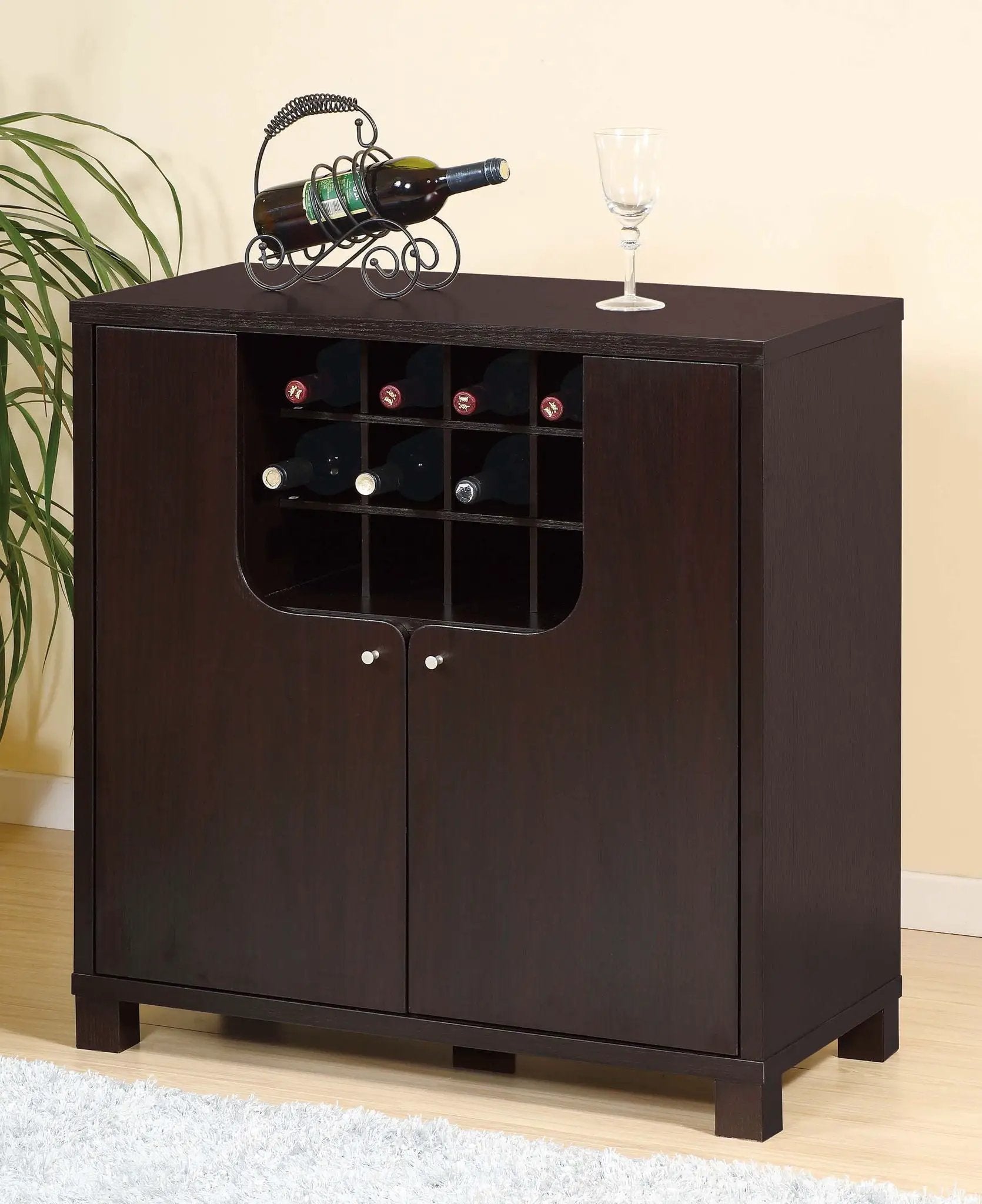 Wine Cabinet With Two Doors Removeable Wine Bottle Rack Metal Wine Glass Racks Four Shelves - Red Cocoa by HouseOfZazla