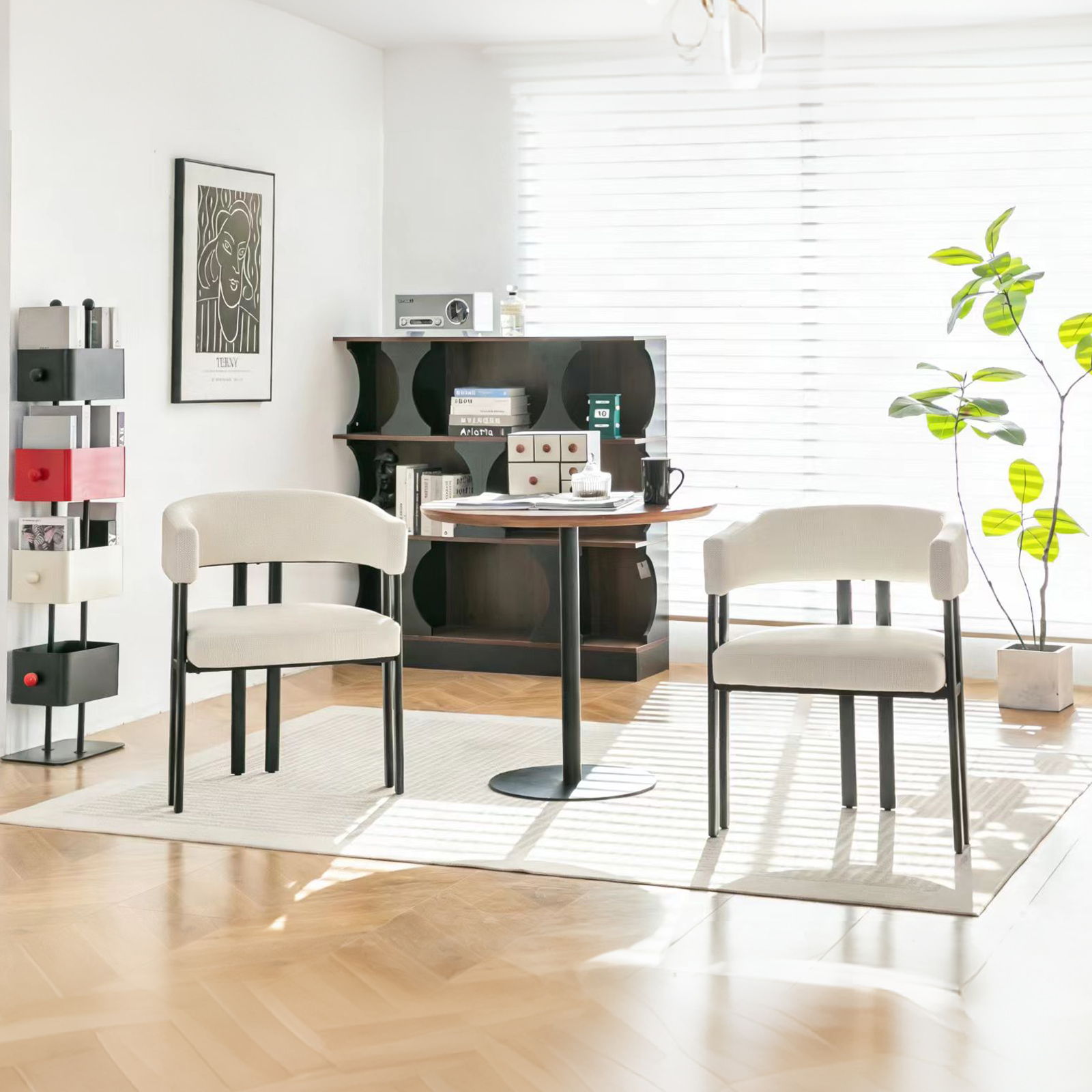 Modern Dining Upholstered Barrel Chair With Curved Back And Armrests by HouseOfZazla