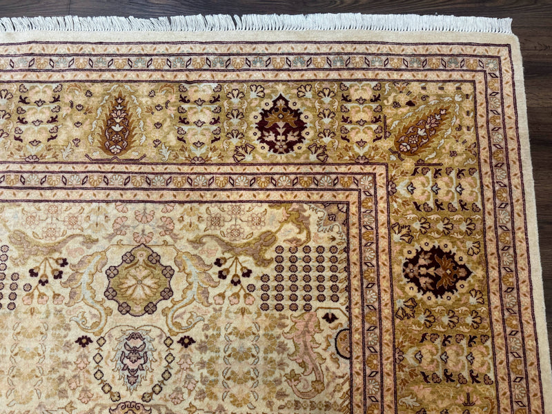 Pakistani Carpet 9x12, Finely Hand Knotted 270 KPSI, Cream, Allover Pattern by Jewel Rugs