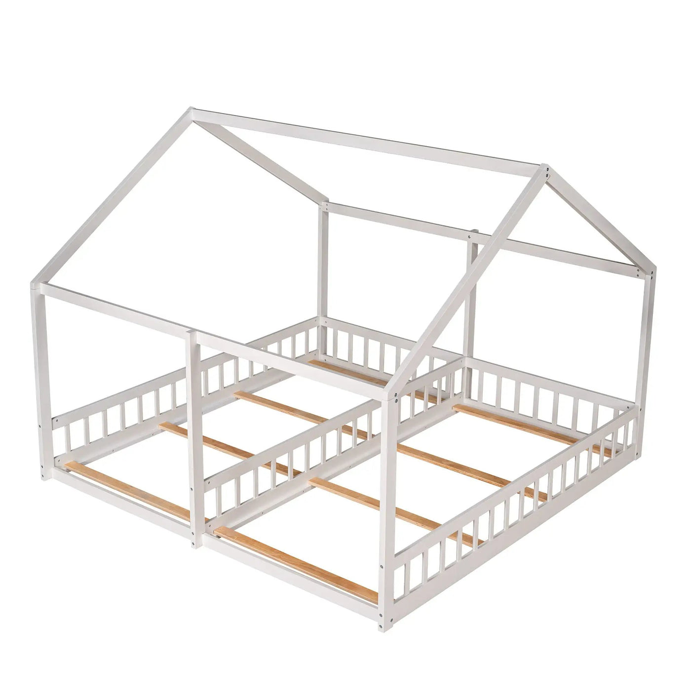 House Platform Beds, 2 Shared Beds, Metal Frame With Guardrails by HouseOfZazla