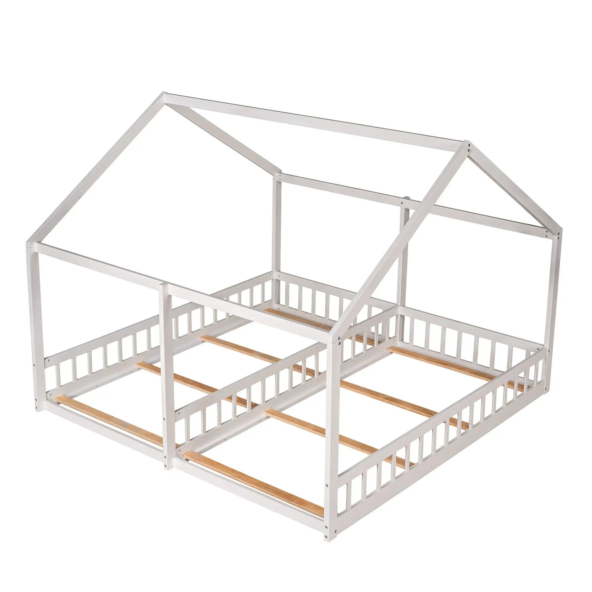 House Platform Beds, 2 Shared Beds, Metal Frame With Guardrails by Unique Piece Furniture